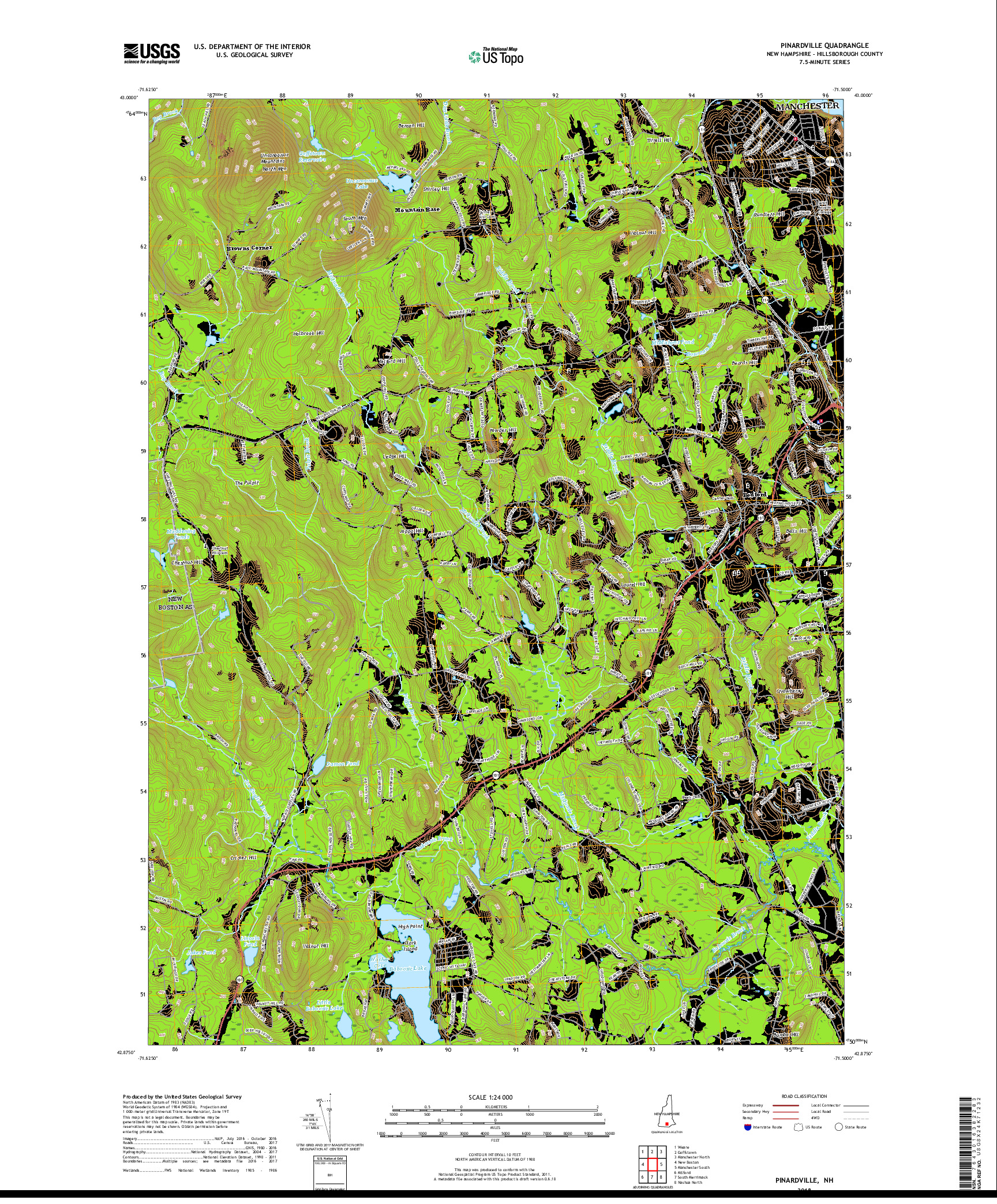 USGS US TOPO 7.5-MINUTE MAP FOR PINARDVILLE, NH 2018