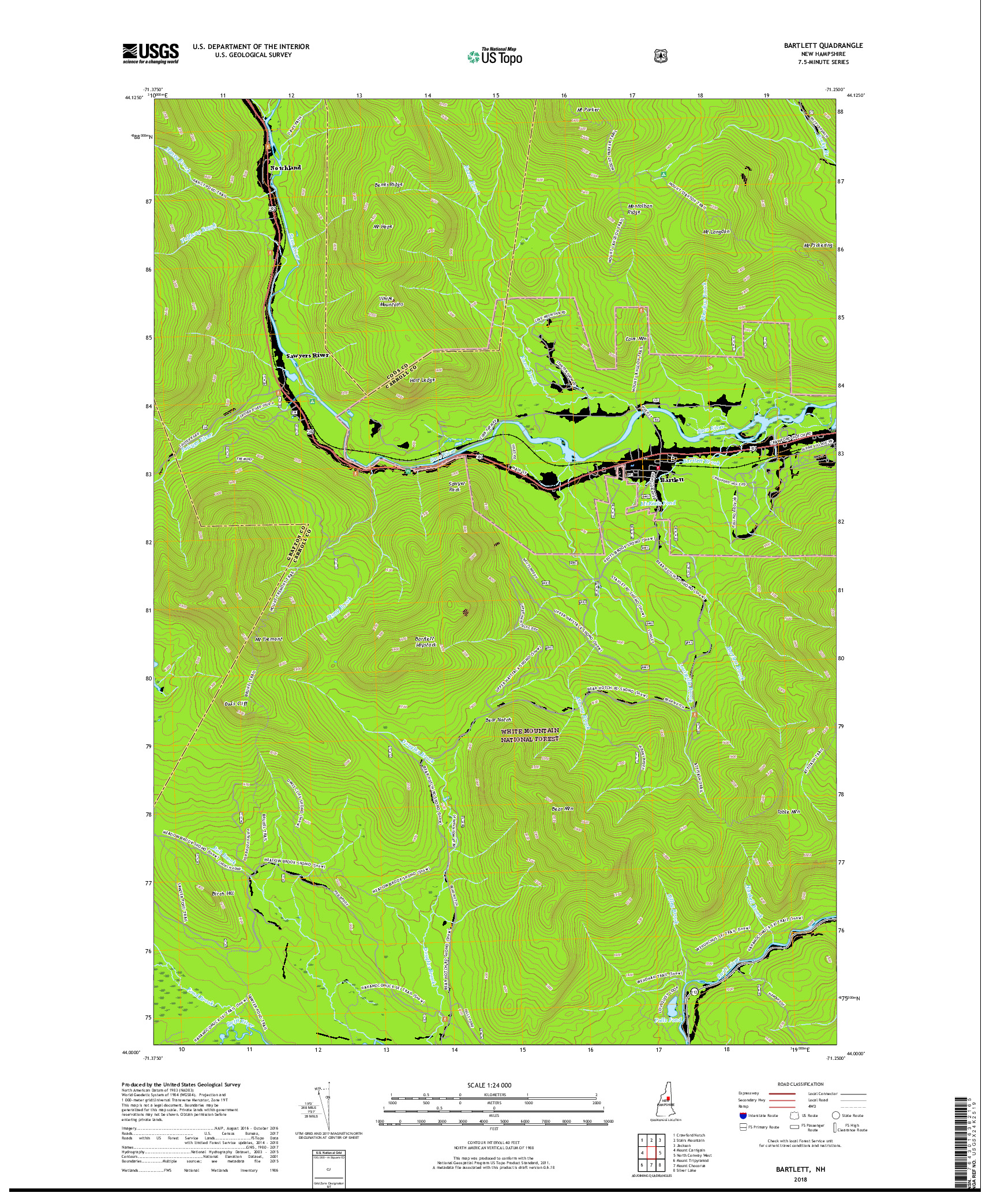 USGS US TOPO 7.5-MINUTE MAP FOR BARTLETT, NH 2018