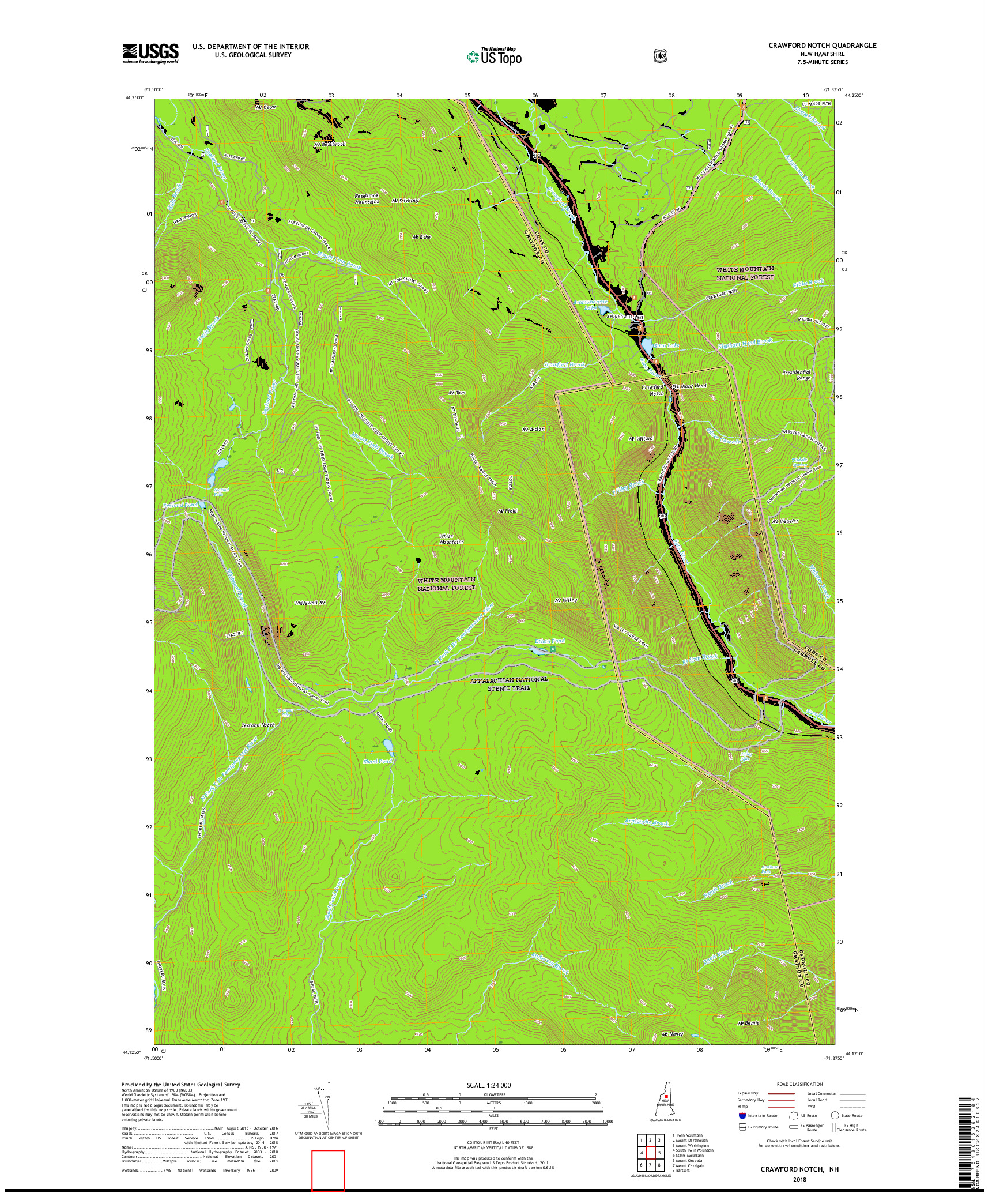 USGS US TOPO 7.5-MINUTE MAP FOR CRAWFORD NOTCH, NH 2018