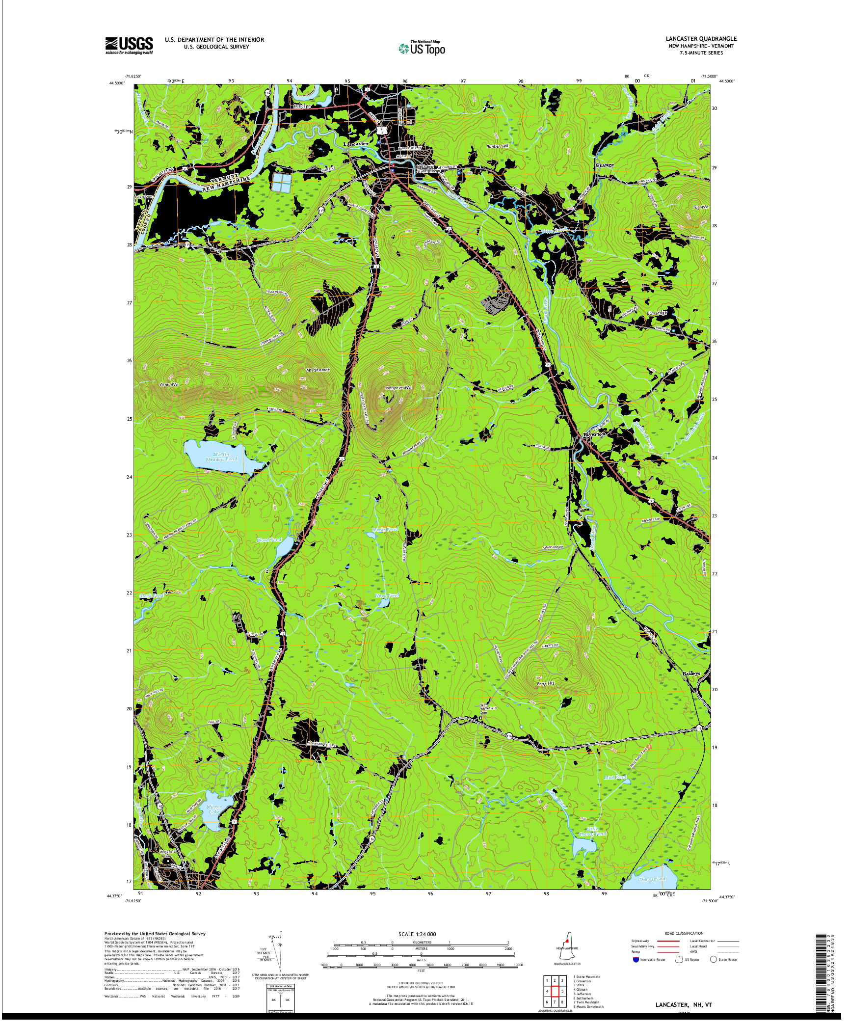 USGS US TOPO 7.5-MINUTE MAP FOR LANCASTER, NH,VT 2018