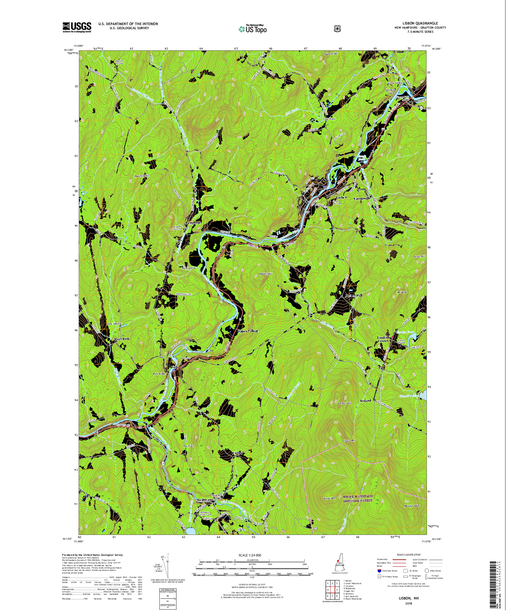 USGS US TOPO 7.5-MINUTE MAP FOR LISBON, NH 2018