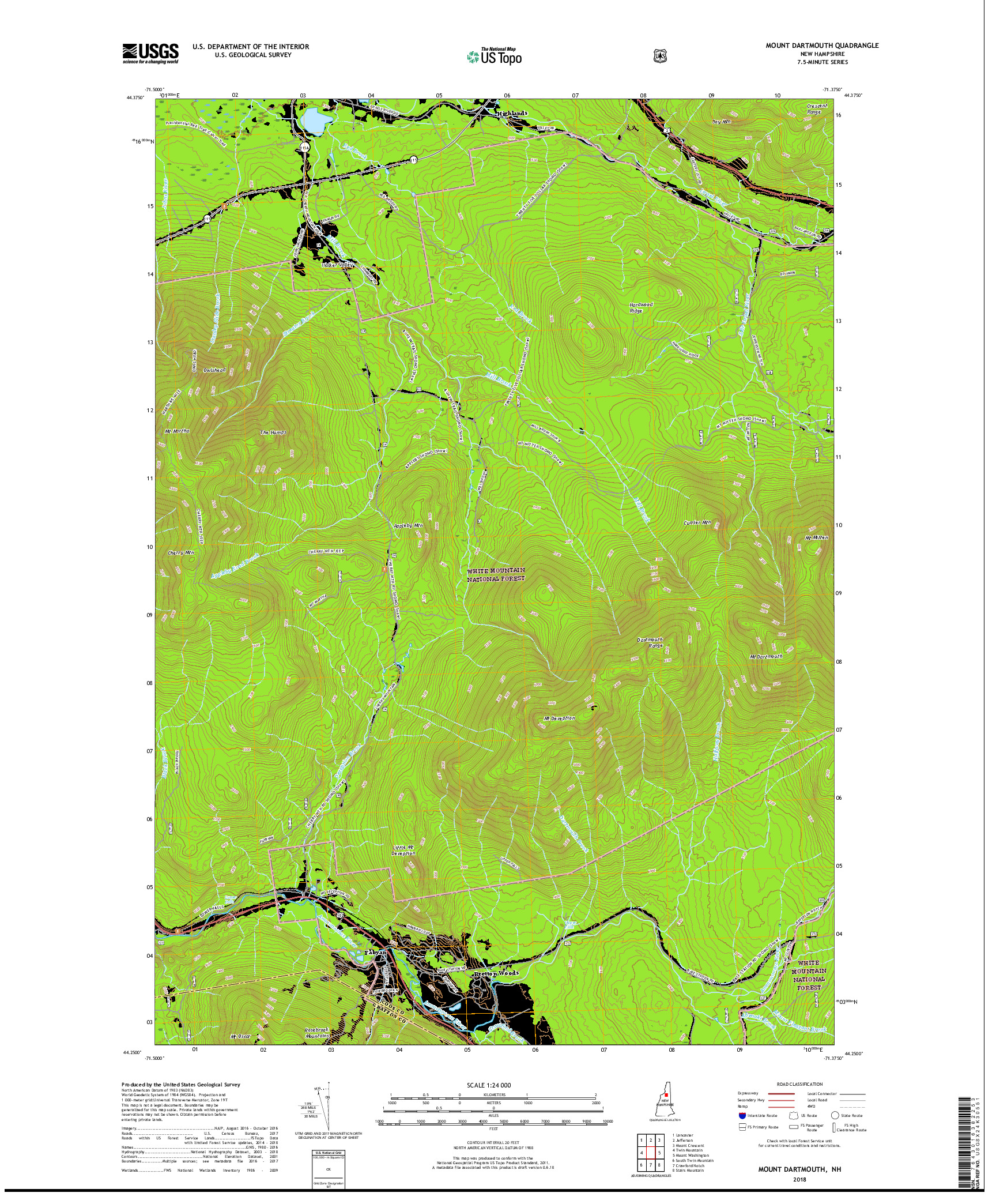 USGS US TOPO 7.5-MINUTE MAP FOR MOUNT DARTMOUTH, NH 2018