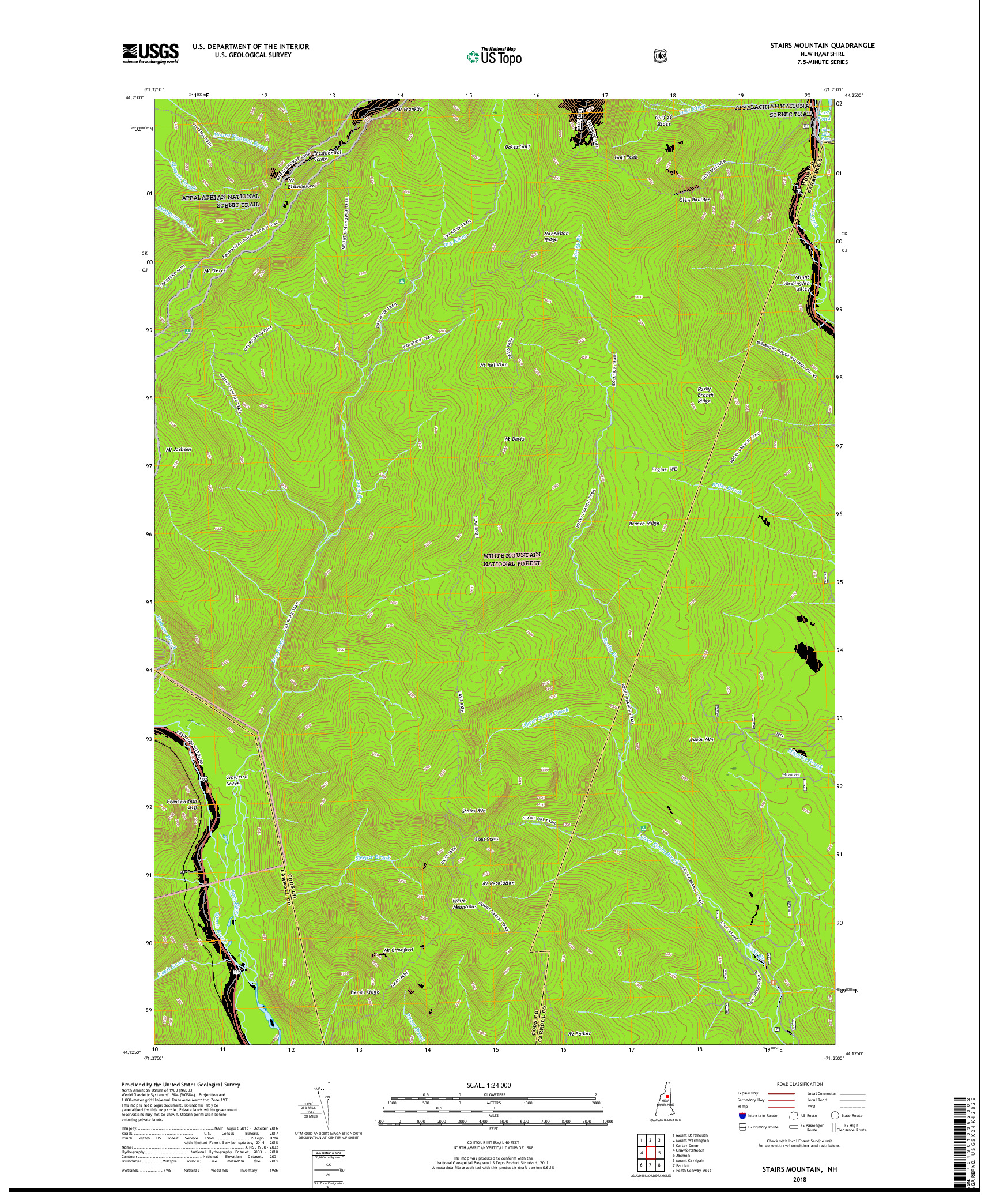 USGS US TOPO 7.5-MINUTE MAP FOR STAIRS MOUNTAIN, NH 2018