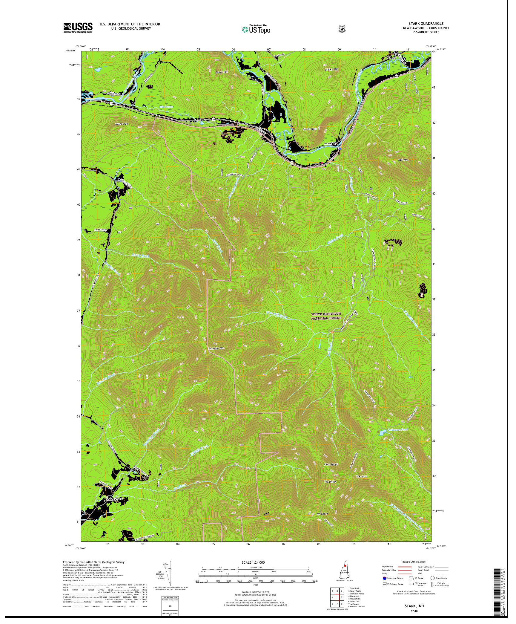 USGS US TOPO 7.5-MINUTE MAP FOR STARK, NH 2018