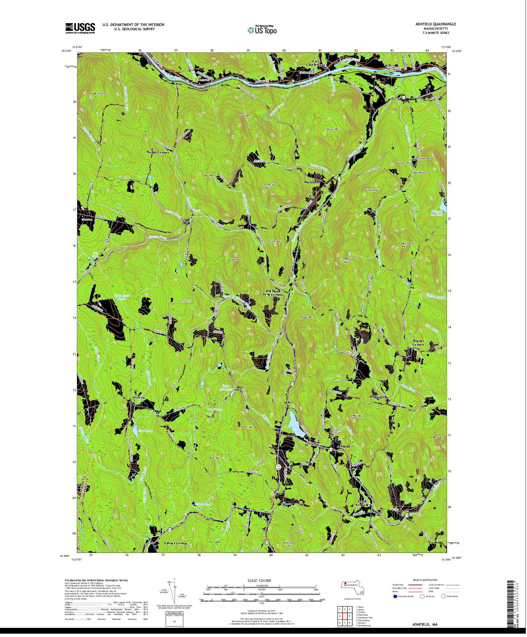 USGS US TOPO 7.5-MINUTE MAP FOR ASHFIELD, MA 2018