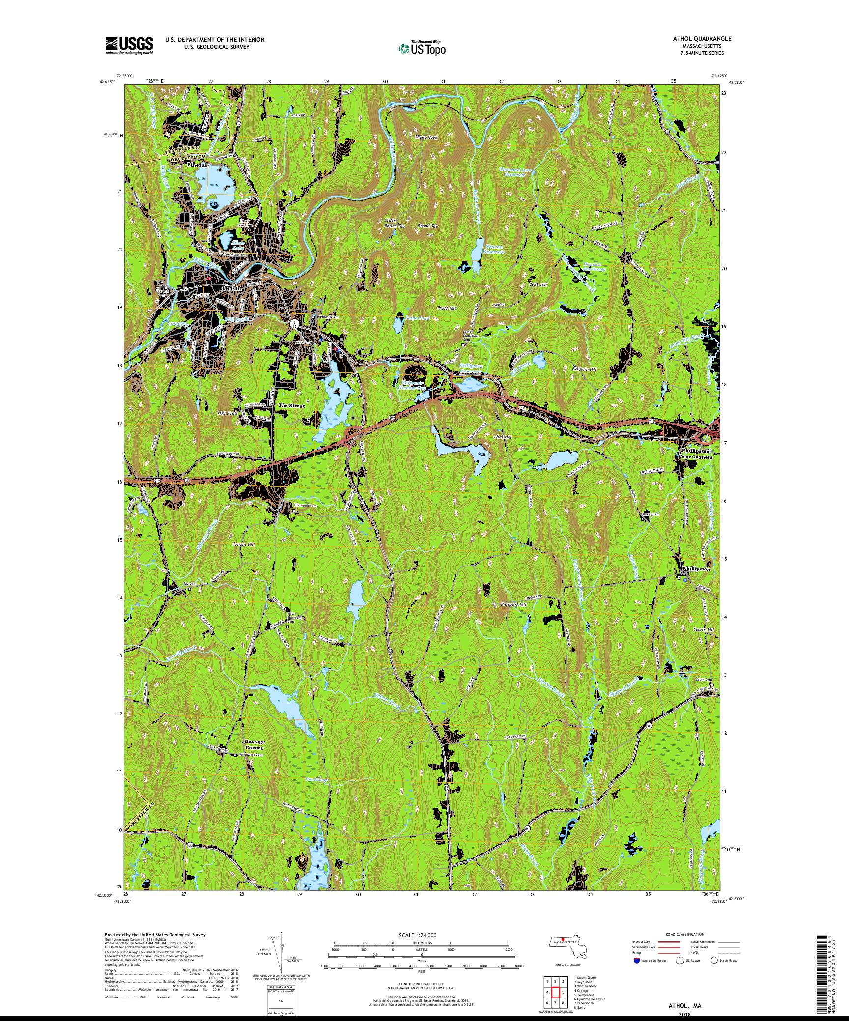 USGS US TOPO 7.5-MINUTE MAP FOR ATHOL, MA 2018