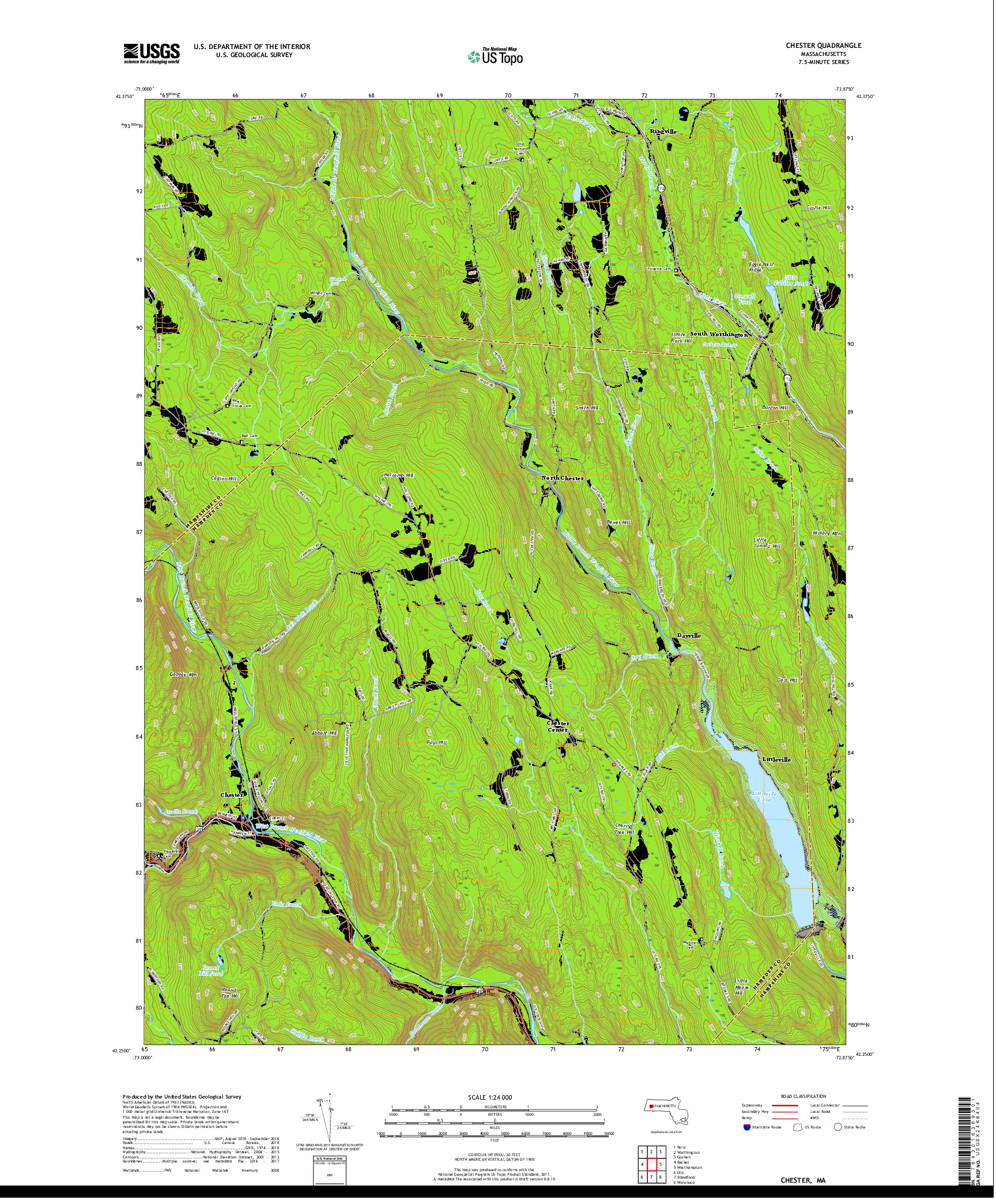 USGS US TOPO 7.5-MINUTE MAP FOR CHESTER, MA 2018