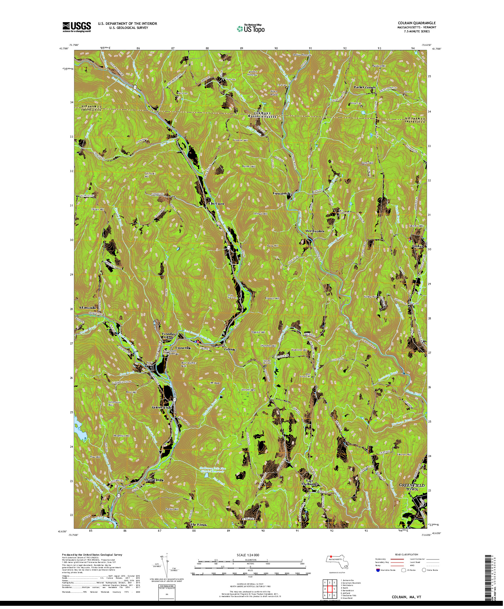 USGS US TOPO 7.5-MINUTE MAP FOR COLRAIN, MA,VT 2018