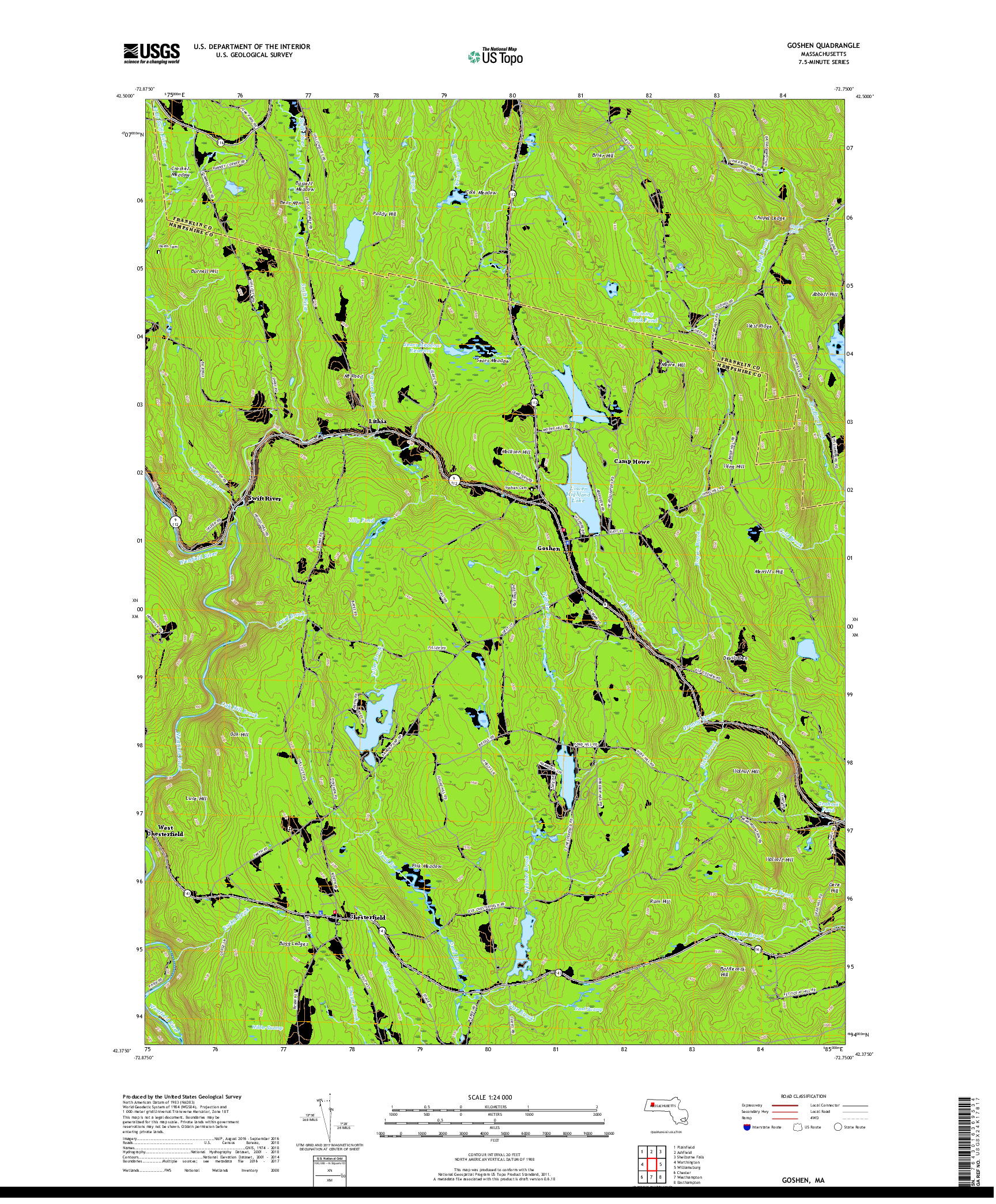 USGS US TOPO 7.5-MINUTE MAP FOR GOSHEN, MA 2018