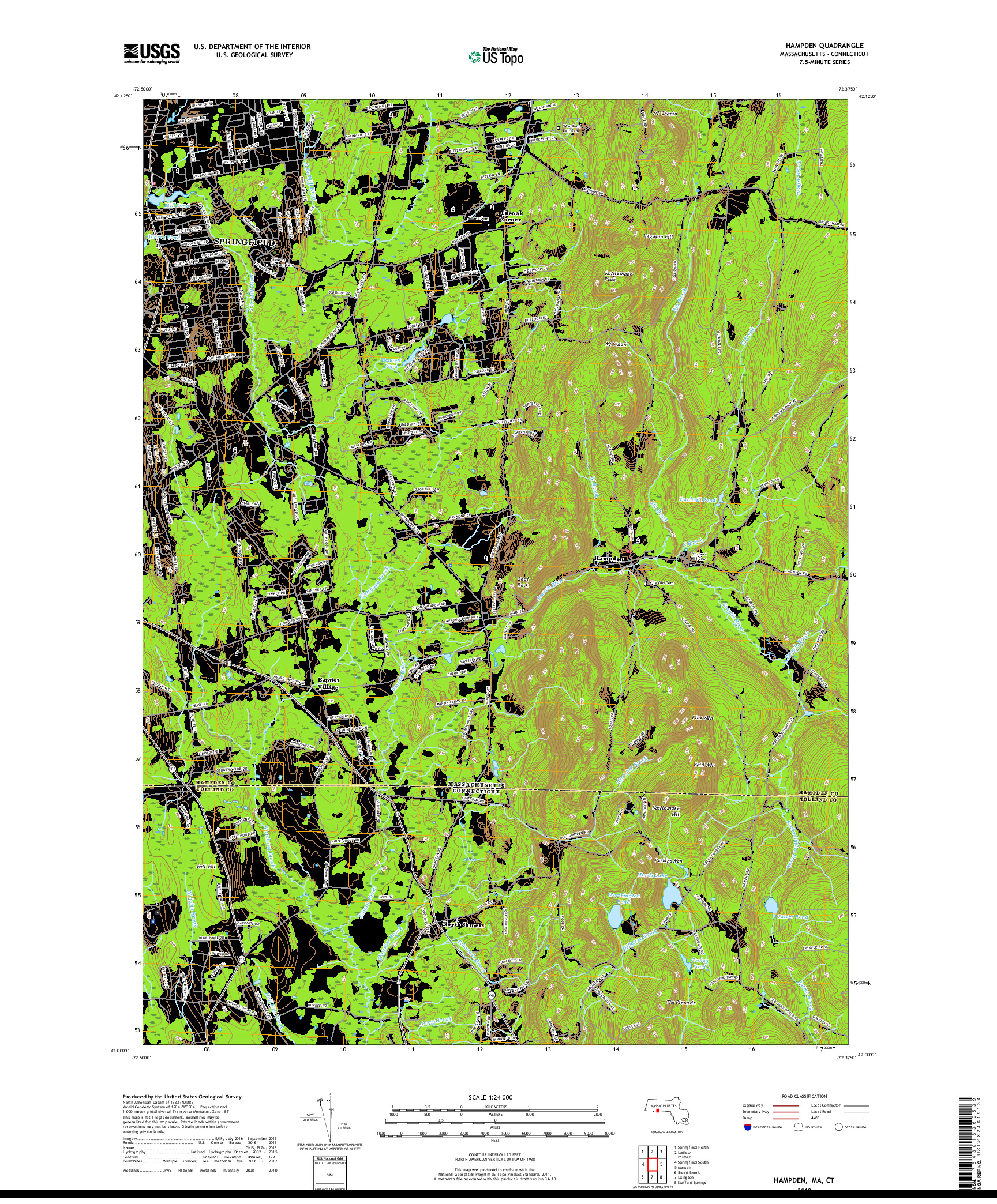 USGS US TOPO 7.5-MINUTE MAP FOR HAMPDEN, MA,CT 2018