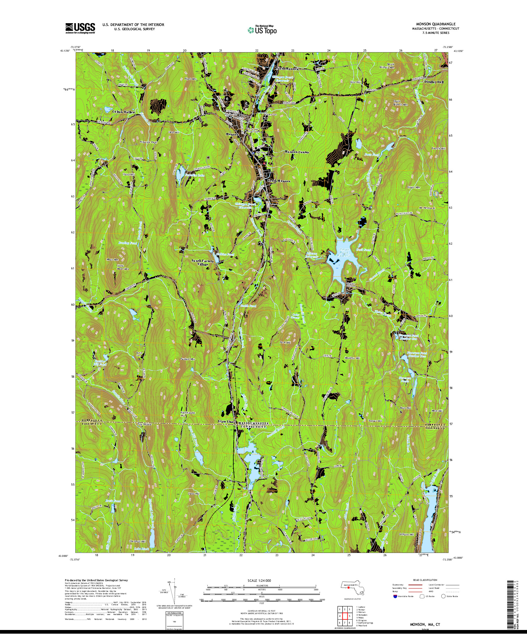 USGS US TOPO 7.5-MINUTE MAP FOR MONSON, MA,CT 2018