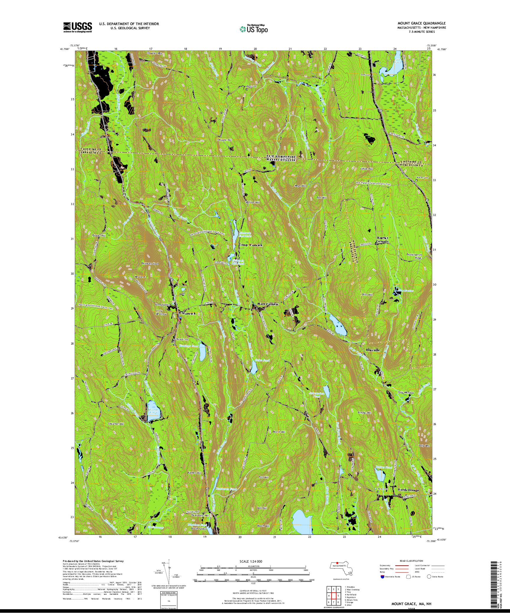 USGS US TOPO 7.5-MINUTE MAP FOR MOUNT GRACE, MA,NH 2018
