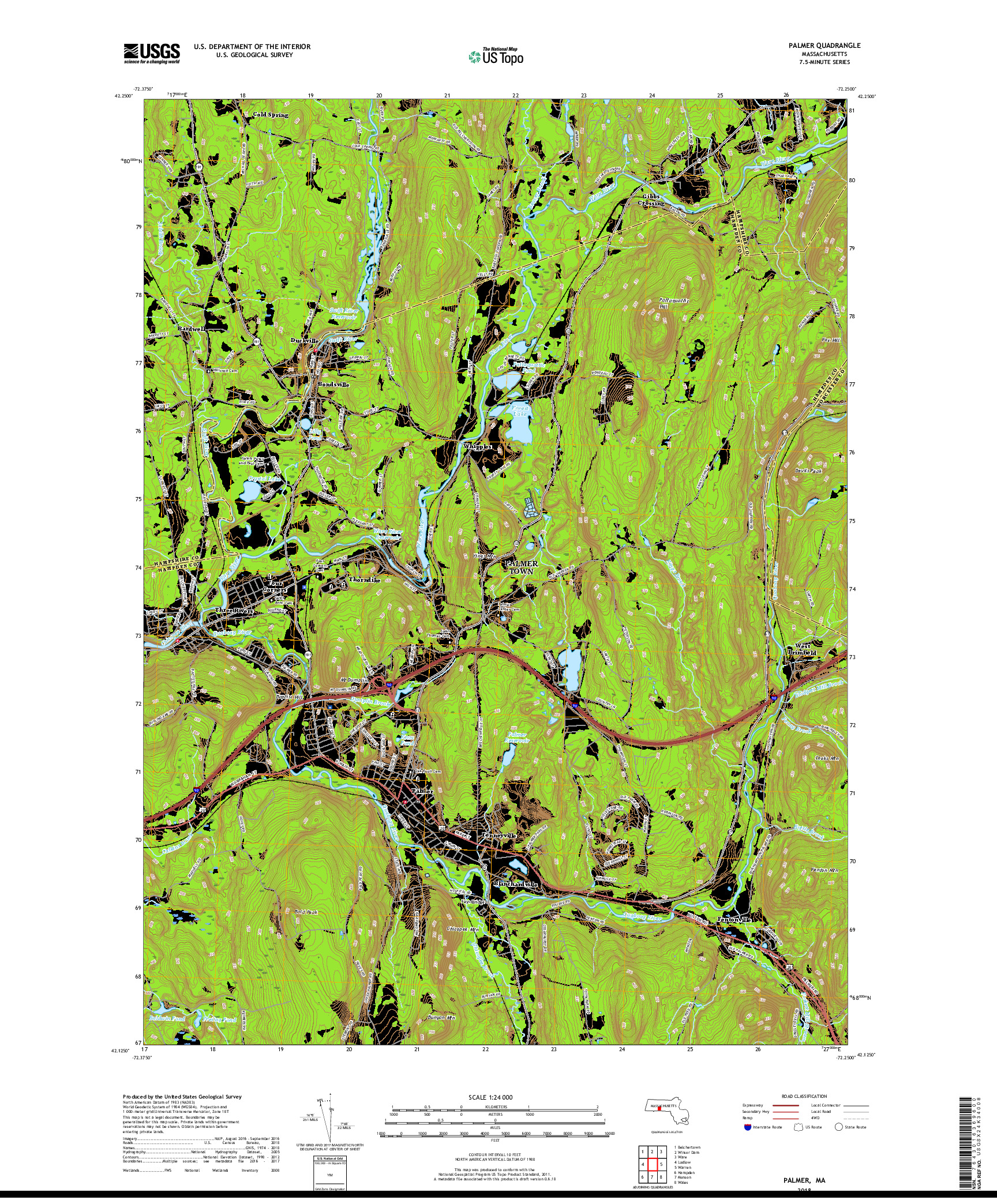 USGS US TOPO 7.5-MINUTE MAP FOR PALMER, MA 2018