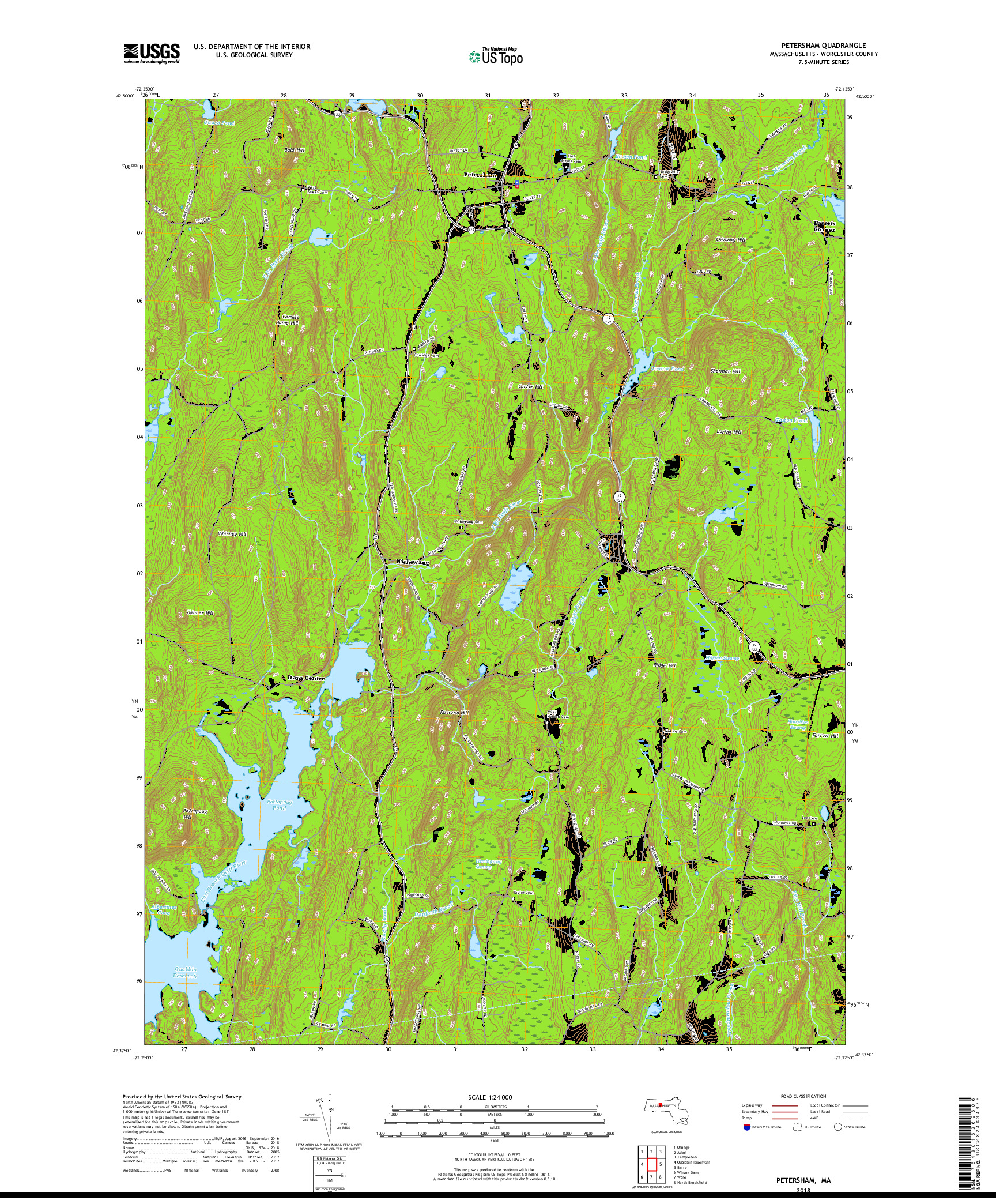 USGS US TOPO 7.5-MINUTE MAP FOR PETERSHAM, MA 2018