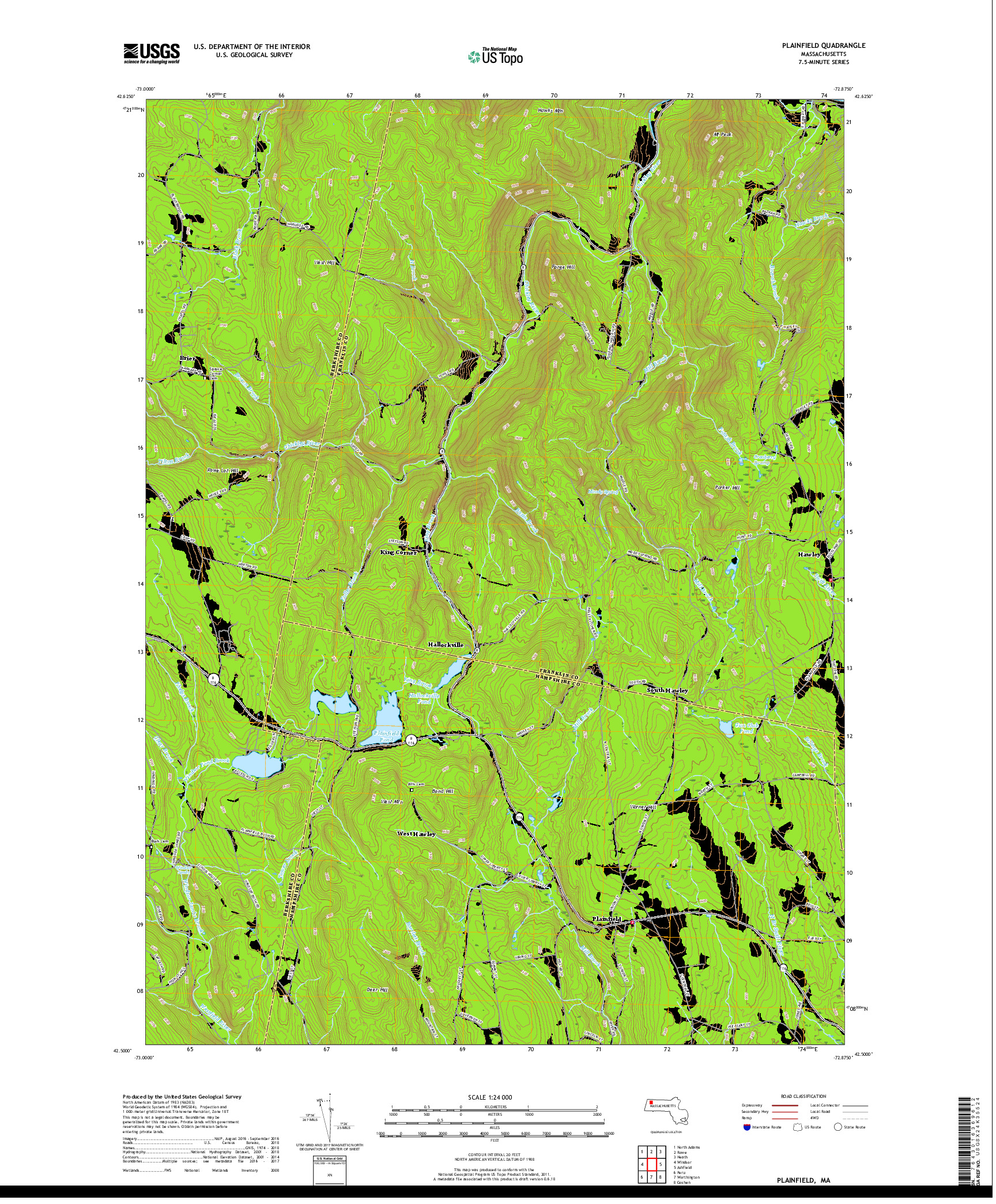 USGS US TOPO 7.5-MINUTE MAP FOR PLAINFIELD, MA 2018