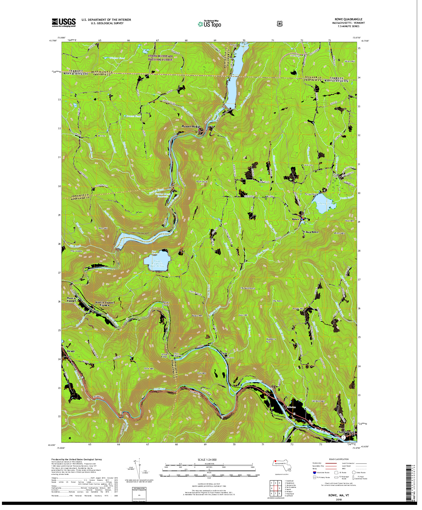 USGS US TOPO 7.5-MINUTE MAP FOR ROWE, MA,VT 2018