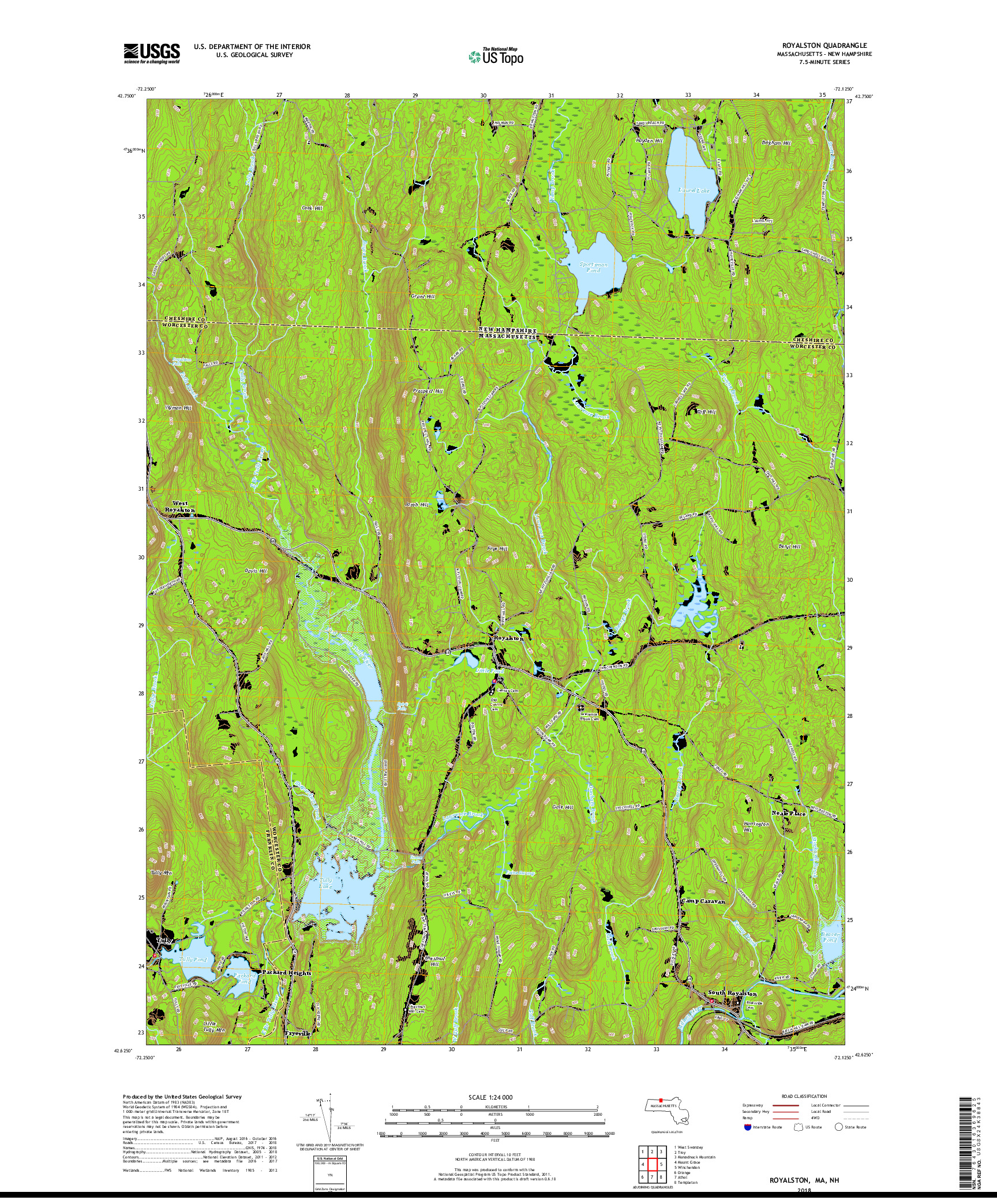 USGS US TOPO 7.5-MINUTE MAP FOR ROYALSTON, MA,NH 2018