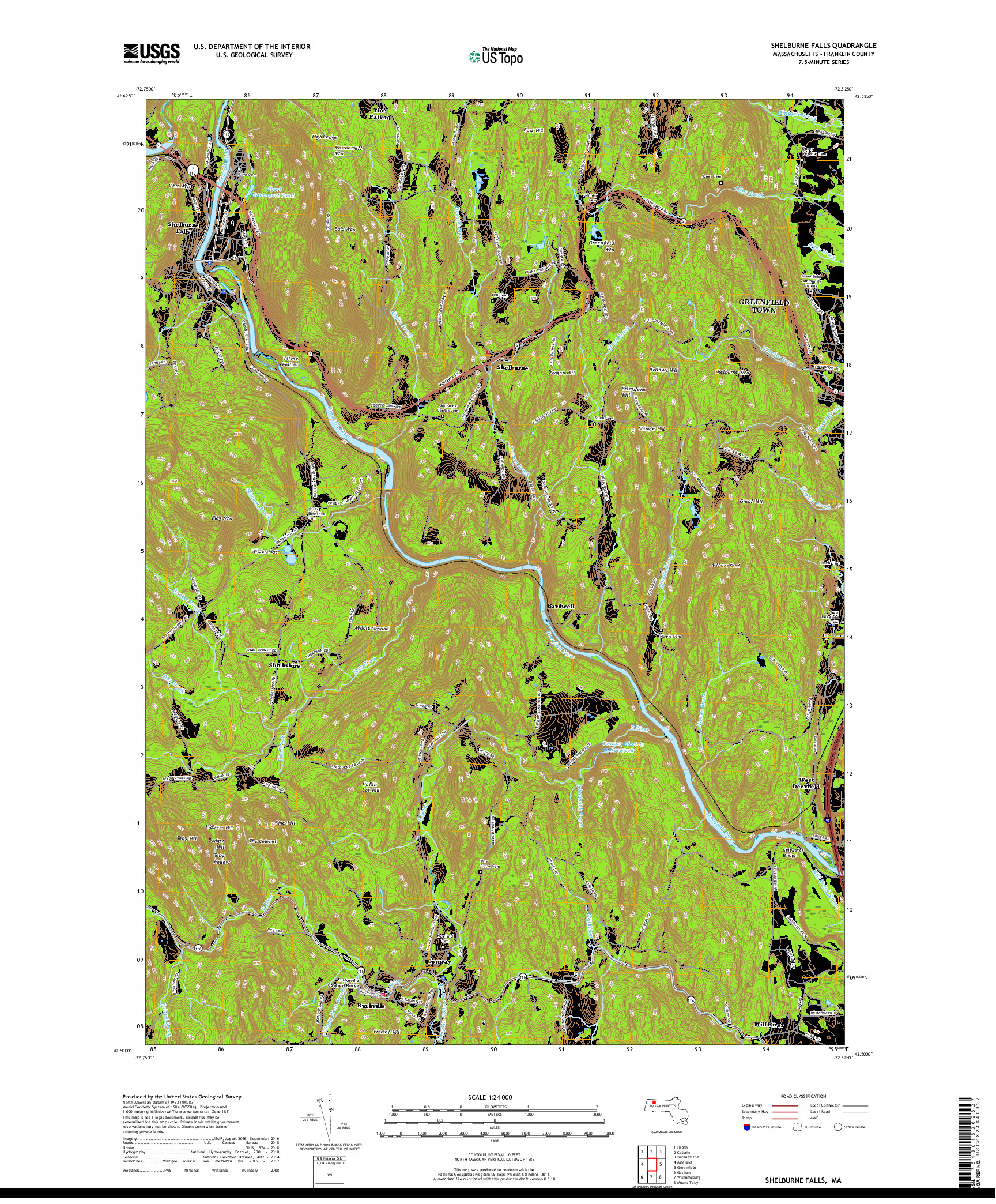 USGS US TOPO 7.5-MINUTE MAP FOR SHELBURNE FALLS, MA 2018