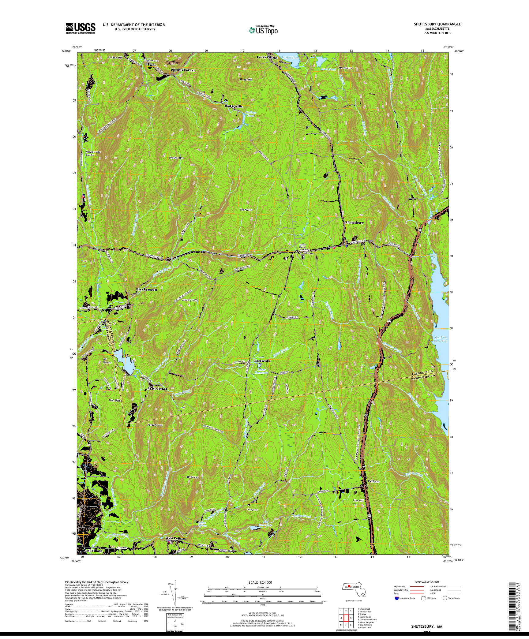 USGS US TOPO 7.5-MINUTE MAP FOR SHUTESBURY, MA 2018