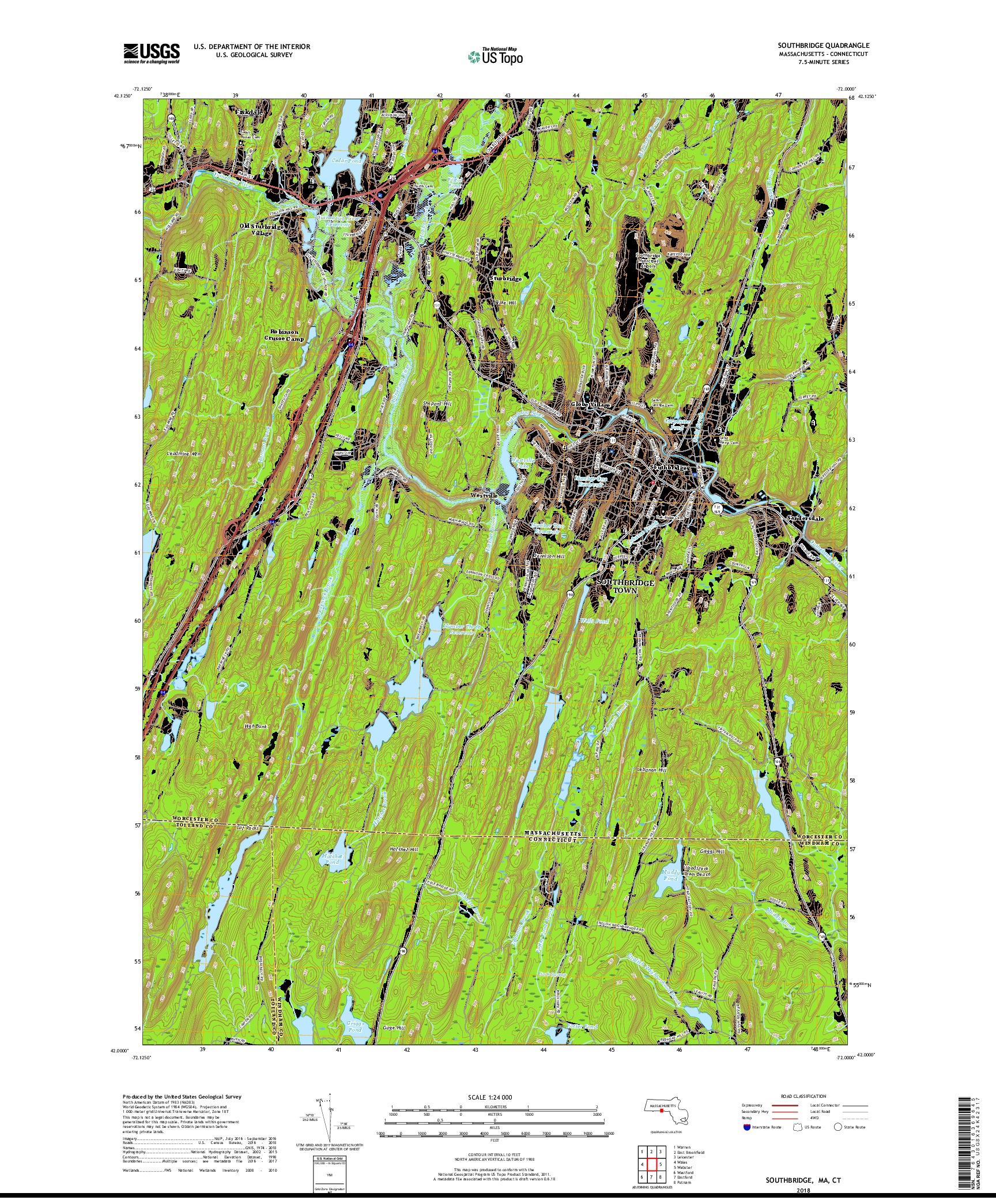 USGS US TOPO 7.5-MINUTE MAP FOR SOUTHBRIDGE, MA,CT 2018