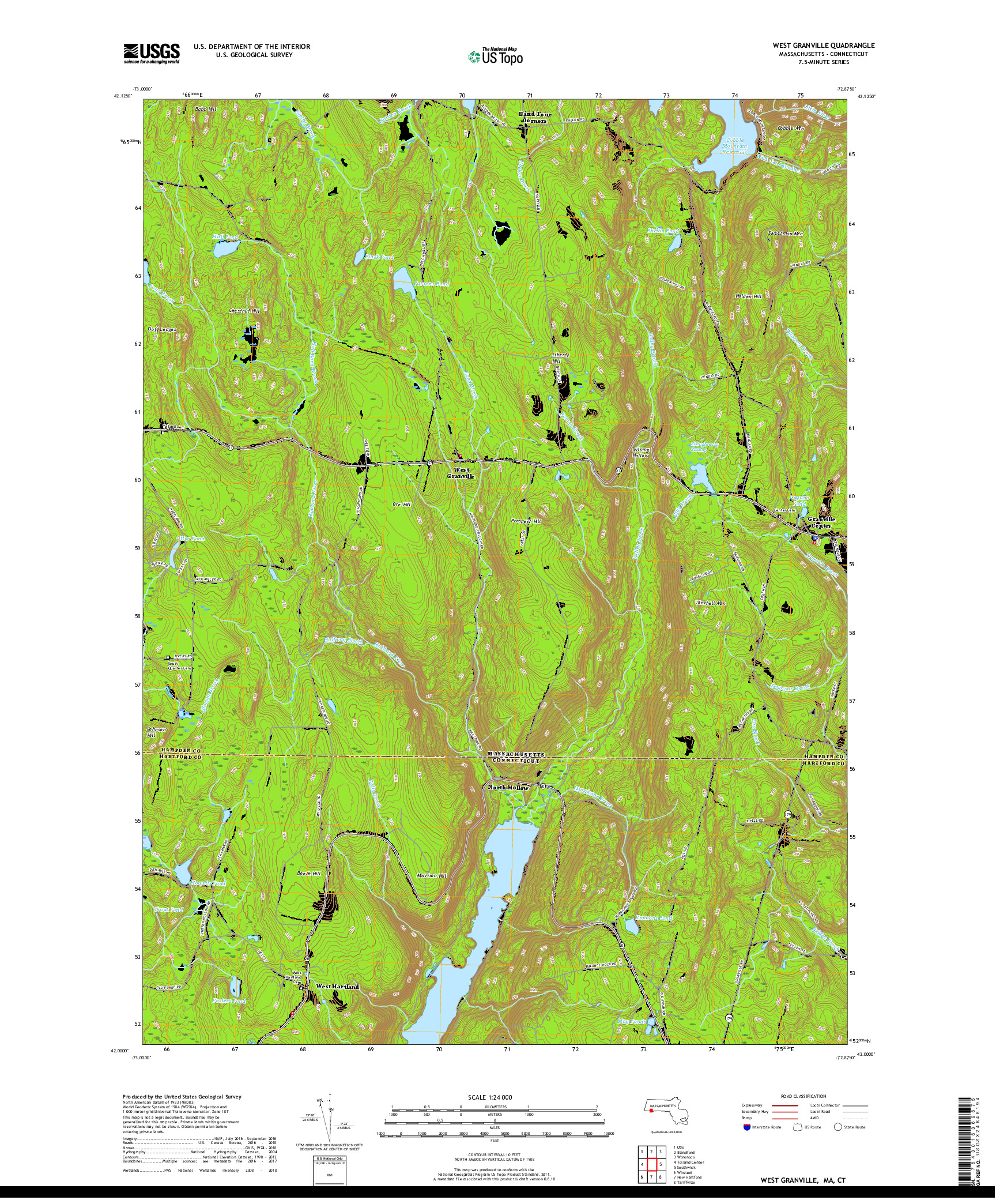 USGS US TOPO 7.5-MINUTE MAP FOR WEST GRANVILLE, MA,CT 2018