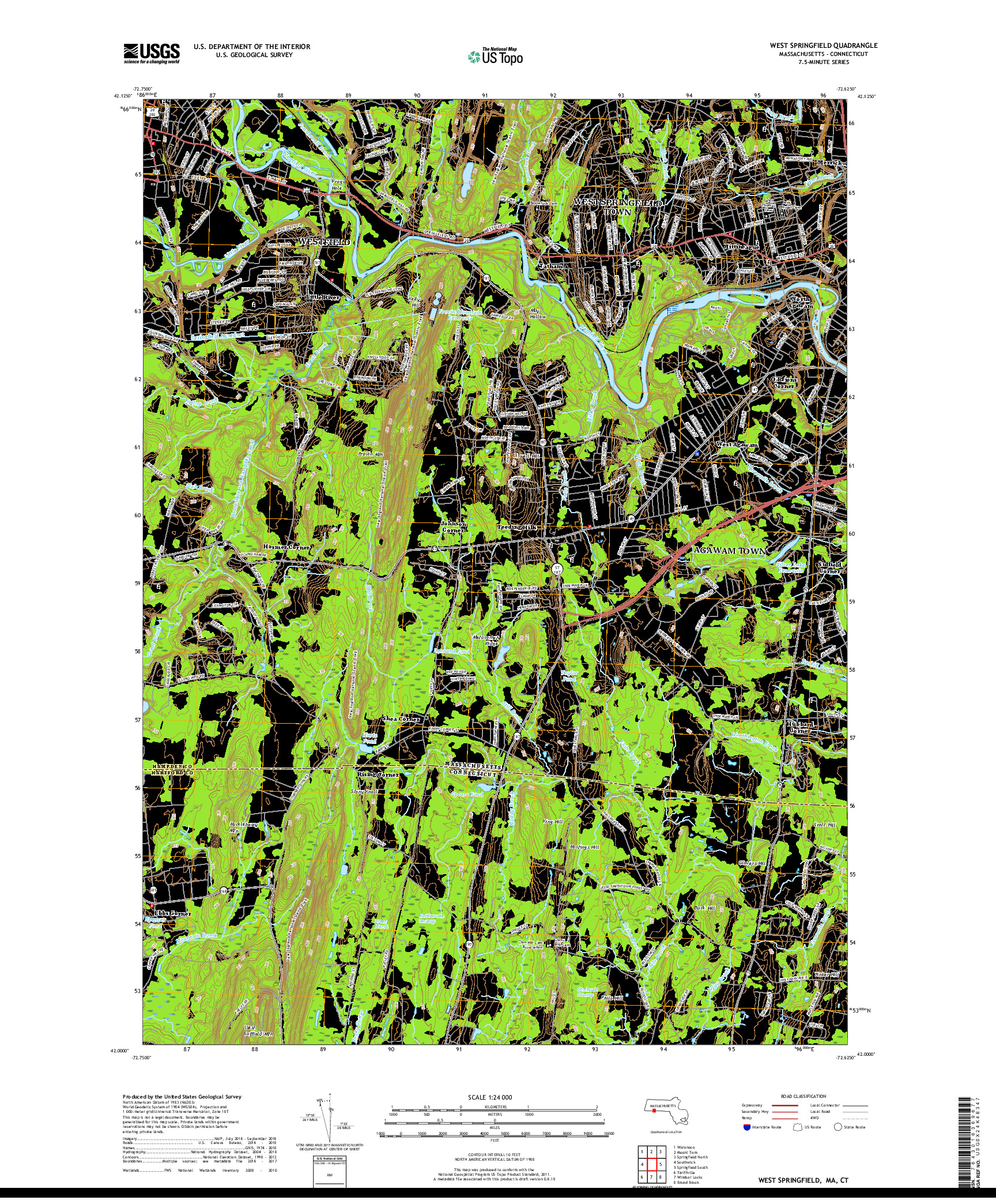 USGS US TOPO 7.5-MINUTE MAP FOR WEST SPRINGFIELD, MA,CT 2018