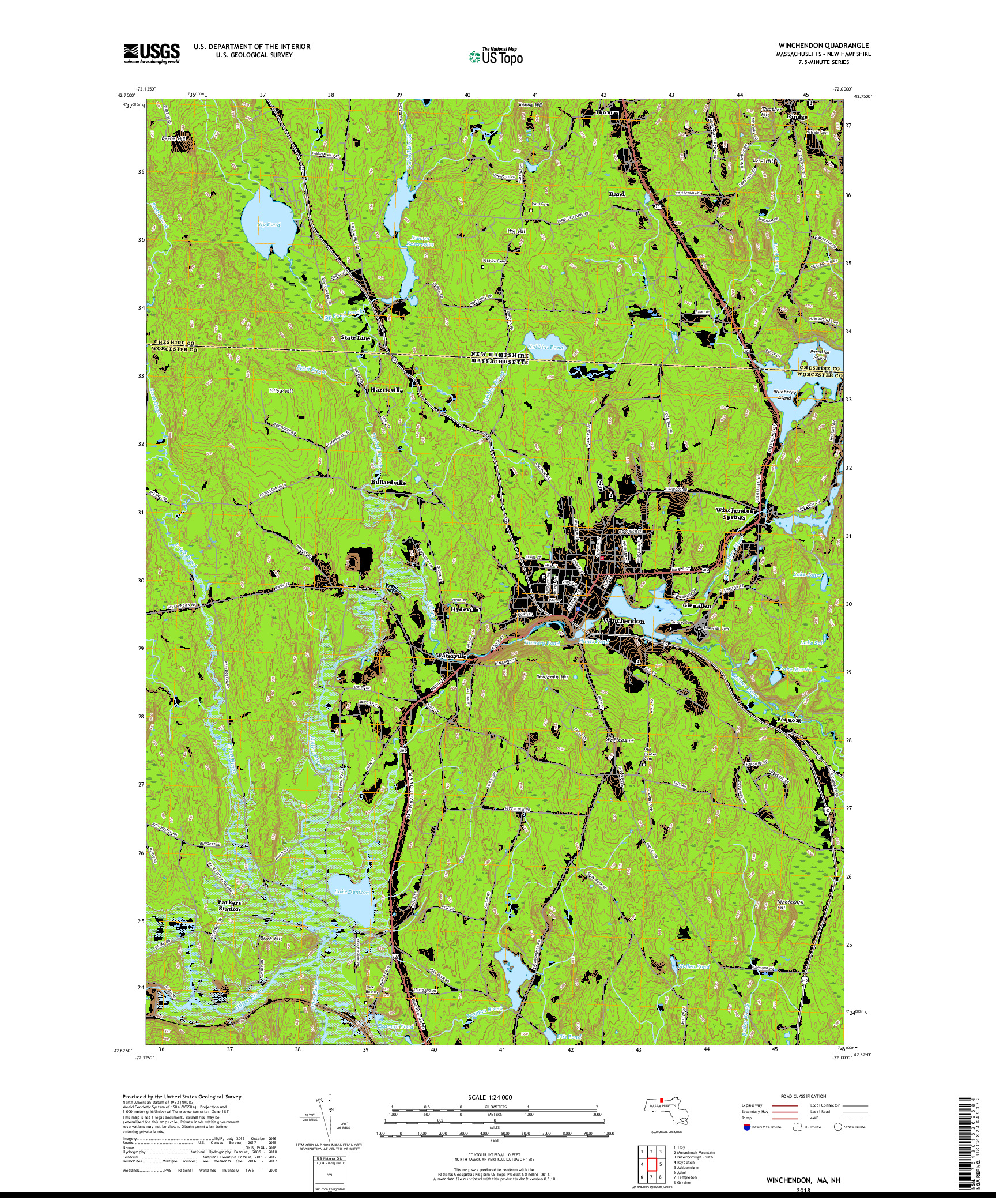 USGS US TOPO 7.5-MINUTE MAP FOR WINCHENDON, MA,NH 2018