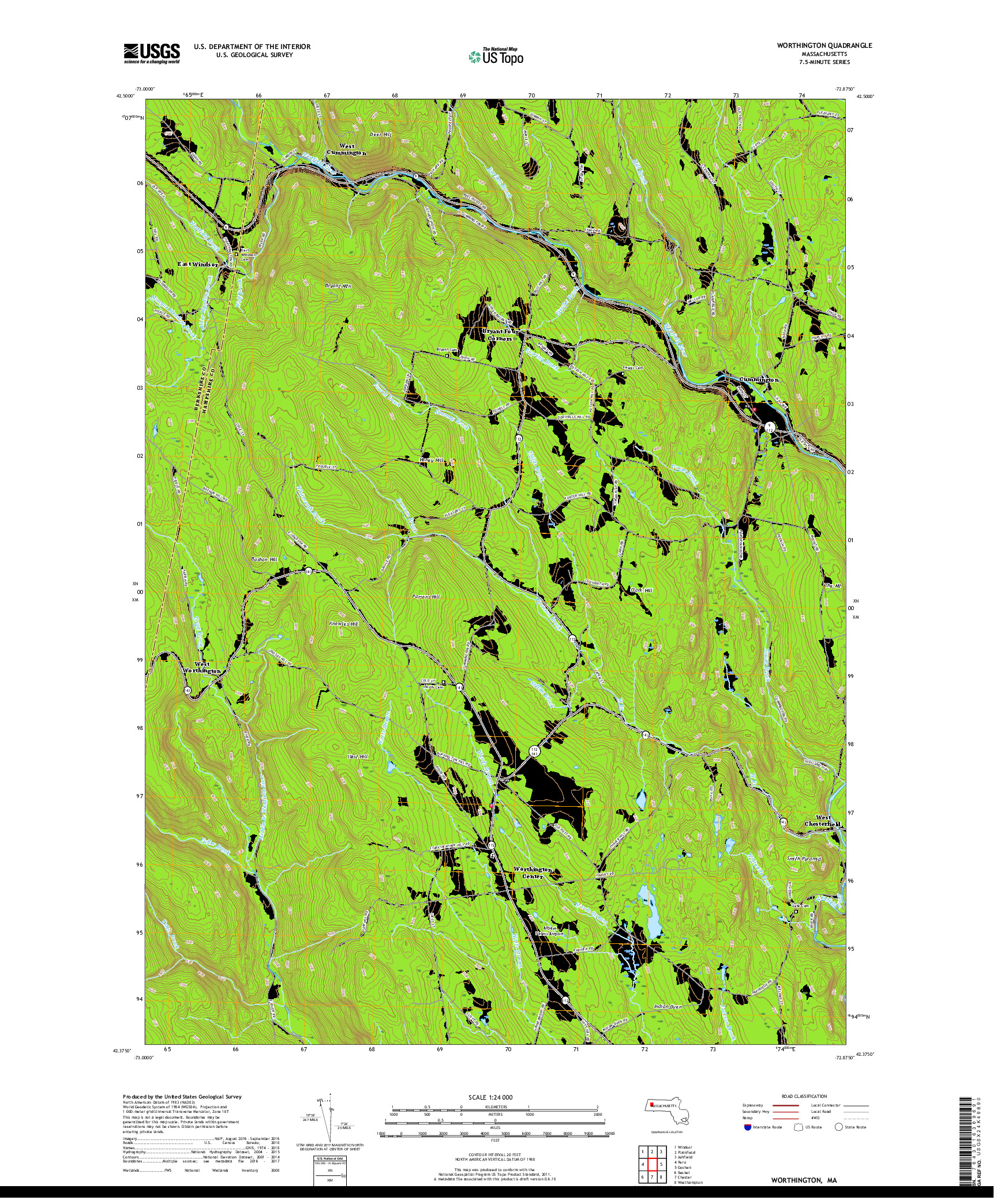USGS US TOPO 7.5-MINUTE MAP FOR WORTHINGTON, MA 2018