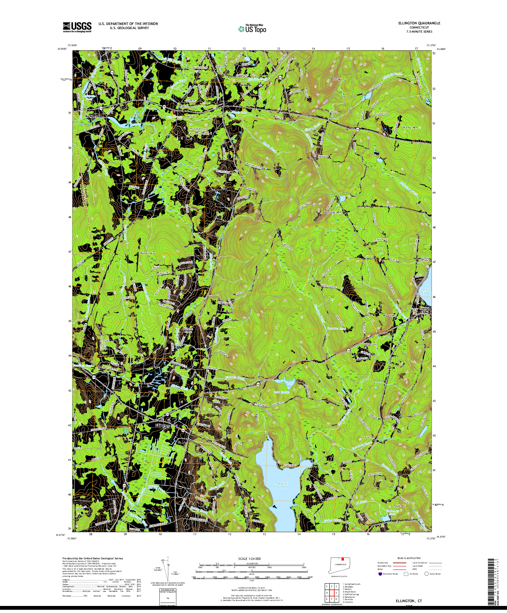 USGS US TOPO 7.5-MINUTE MAP FOR ELLINGTON, CT 2018