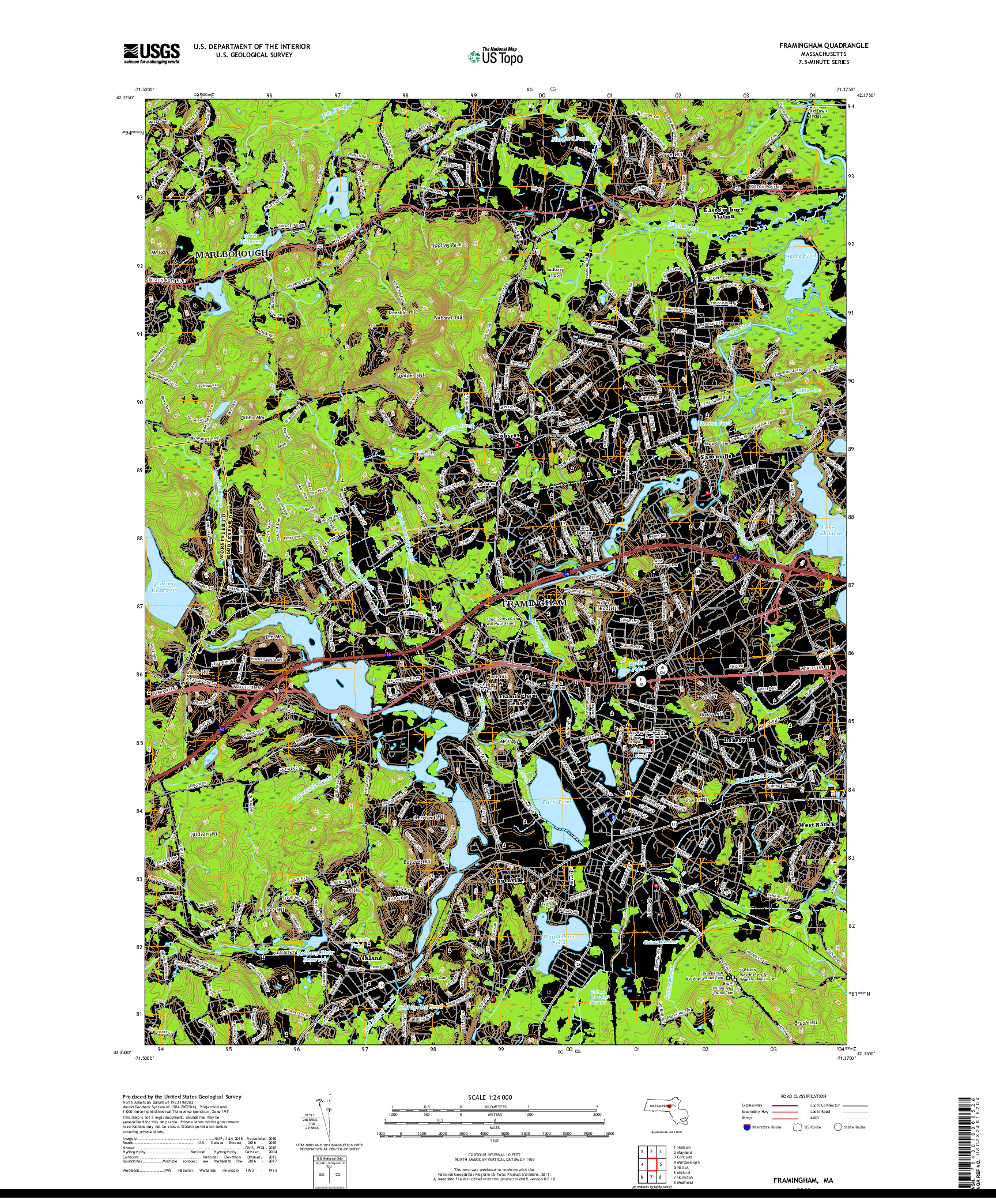 USGS US TOPO 7.5-MINUTE MAP FOR FRAMINGHAM, MA 2018