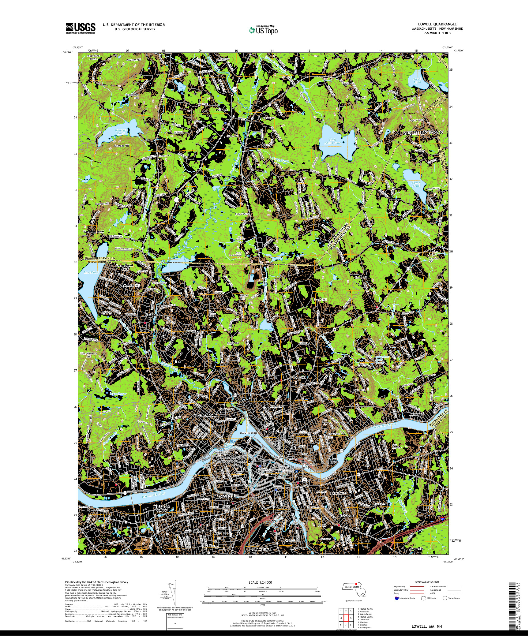 USGS US TOPO 7.5-MINUTE MAP FOR LOWELL, MA,NH 2018