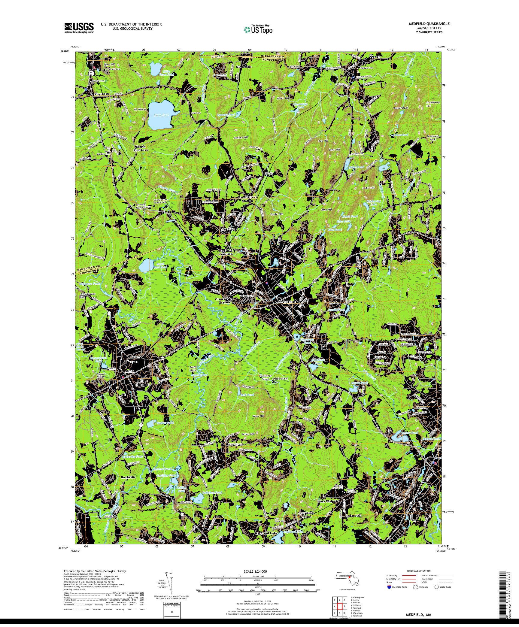 USGS US TOPO 7.5-MINUTE MAP FOR MEDFIELD, MA 2018
