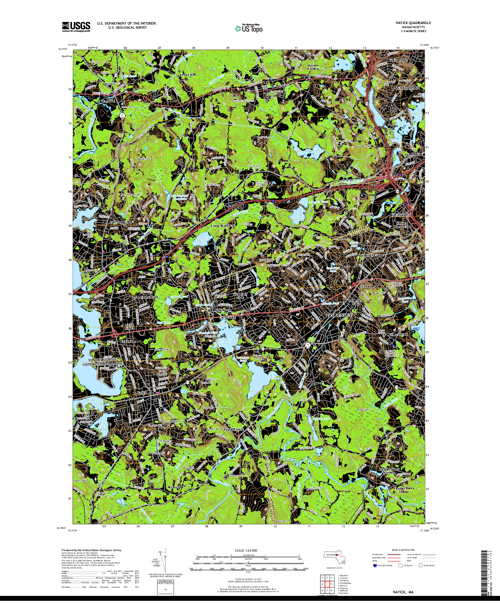 USGS US TOPO 7.5-MINUTE MAP FOR NATICK, MA 2018