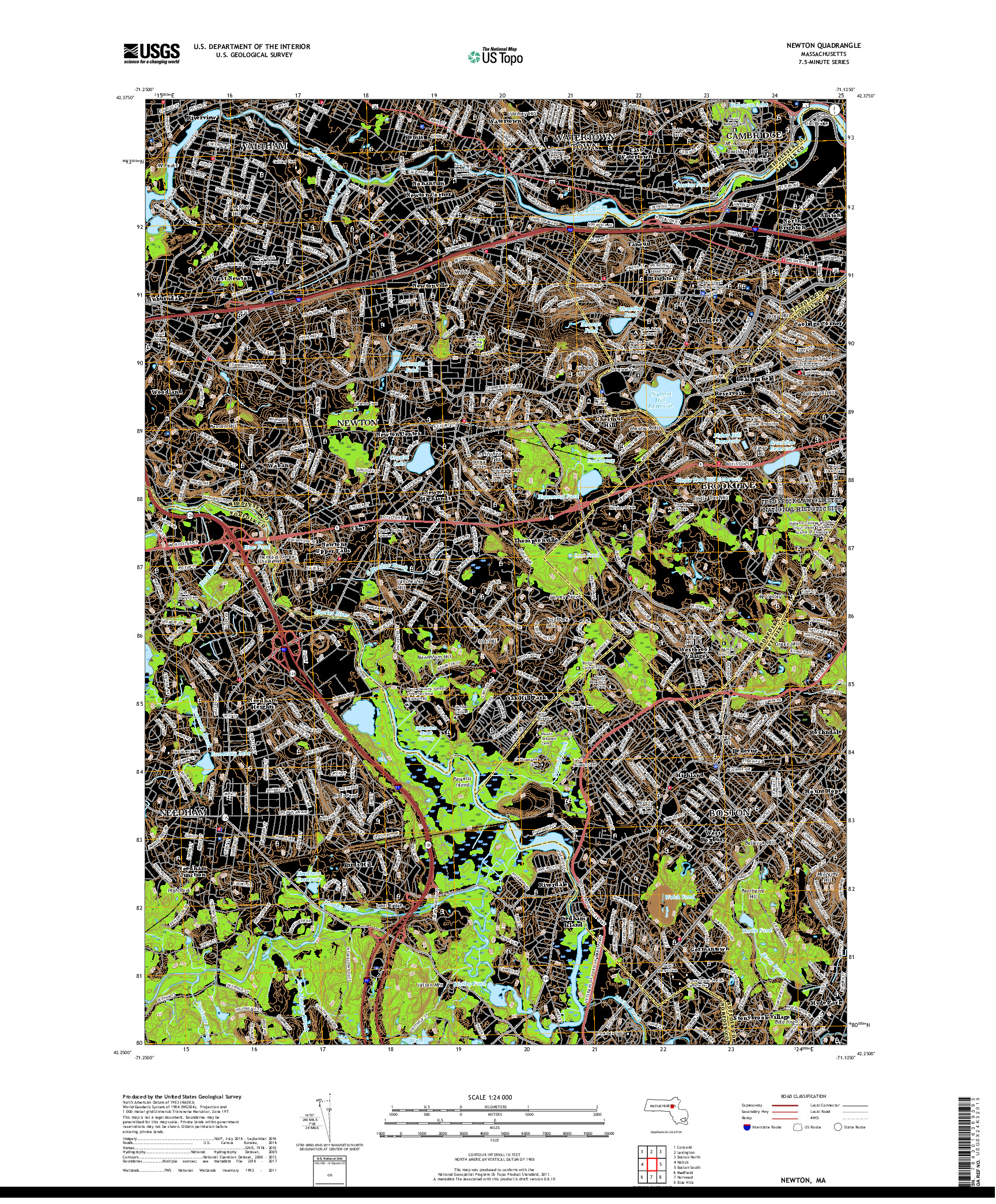 USGS US TOPO 7.5-MINUTE MAP FOR NEWTON, MA 2018