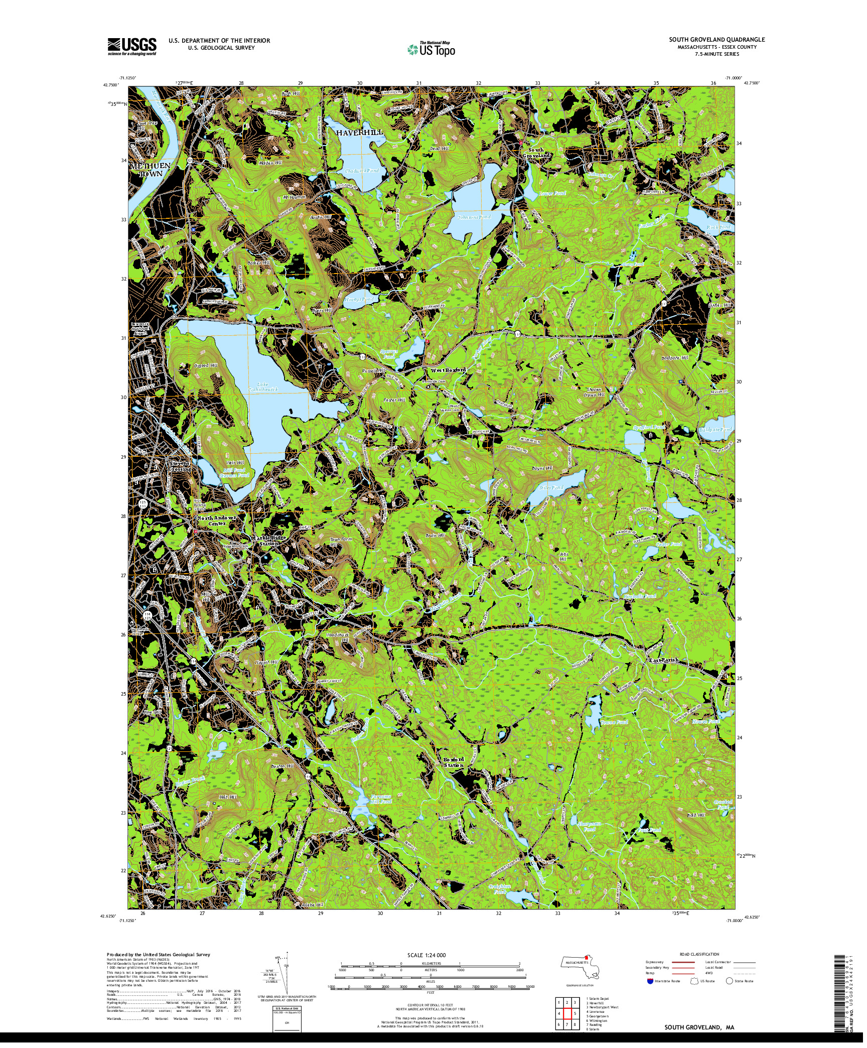 USGS US TOPO 7.5-MINUTE MAP FOR SOUTH GROVELAND, MA 2018