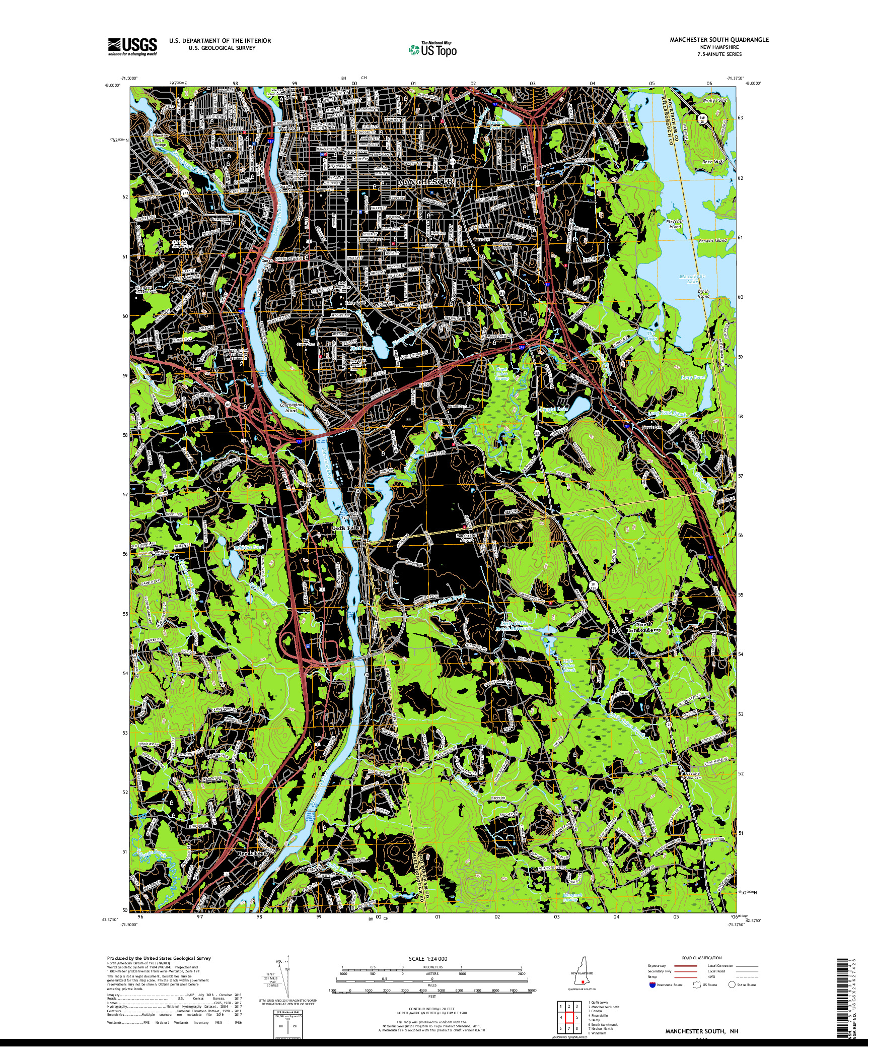 USGS US TOPO 7.5-MINUTE MAP FOR MANCHESTER SOUTH, NH 2018