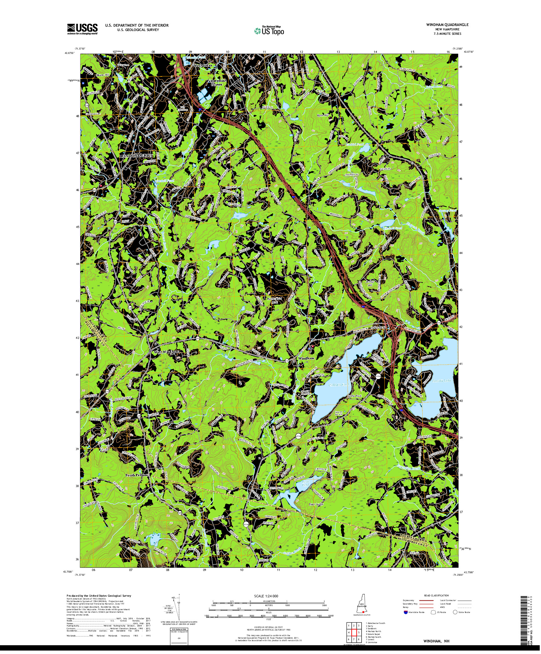 USGS US TOPO 7.5-MINUTE MAP FOR WINDHAM, NH 2018