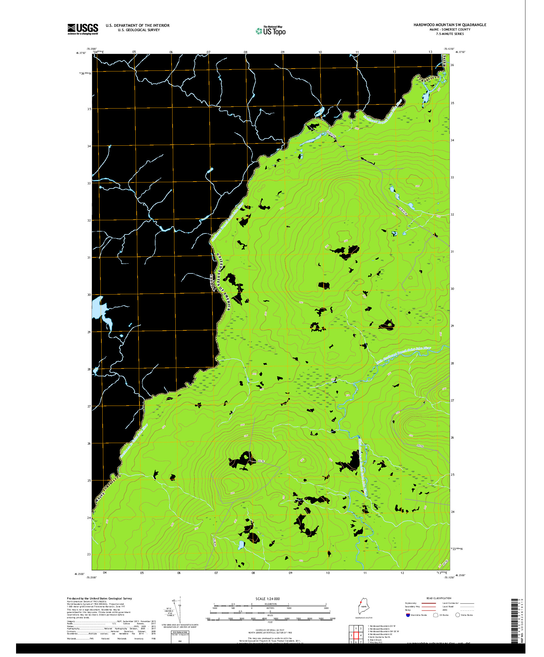 USGS US TOPO 7.5-MINUTE MAP FOR HARDWOOD MOUNTAIN SW, ME,QC 2018