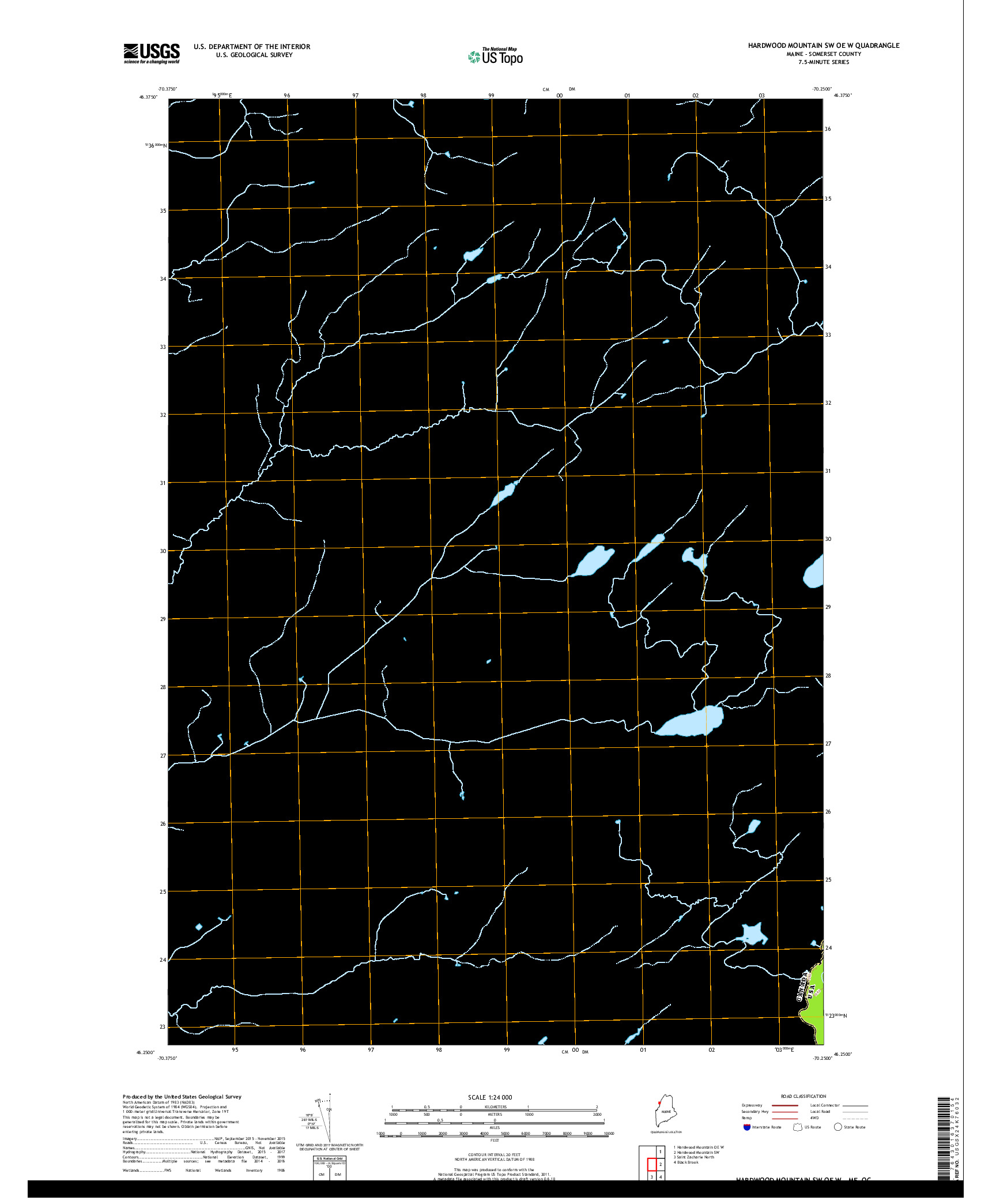 USGS US TOPO 7.5-MINUTE MAP FOR HARDWOOD MOUNTAIN SW OE W, ME,QC 2018