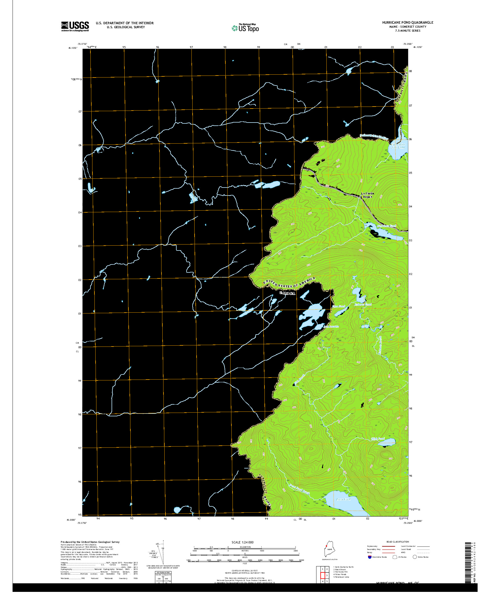 USGS US TOPO 7.5-MINUTE MAP FOR HURRICANE POND, ME,QC 2018