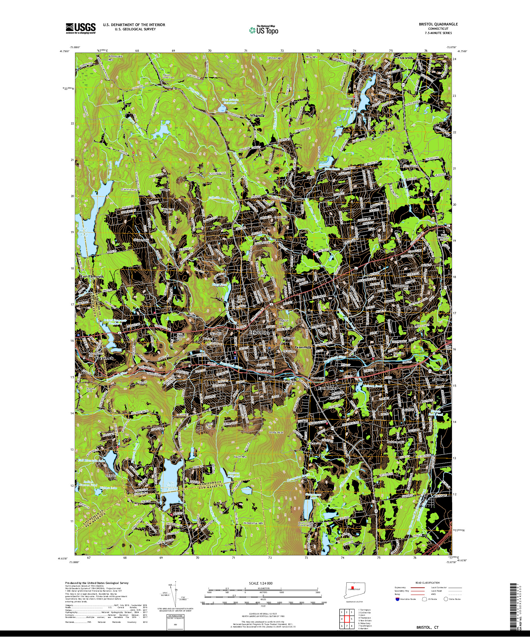 USGS US TOPO 7.5-MINUTE MAP FOR BRISTOL, CT 2018