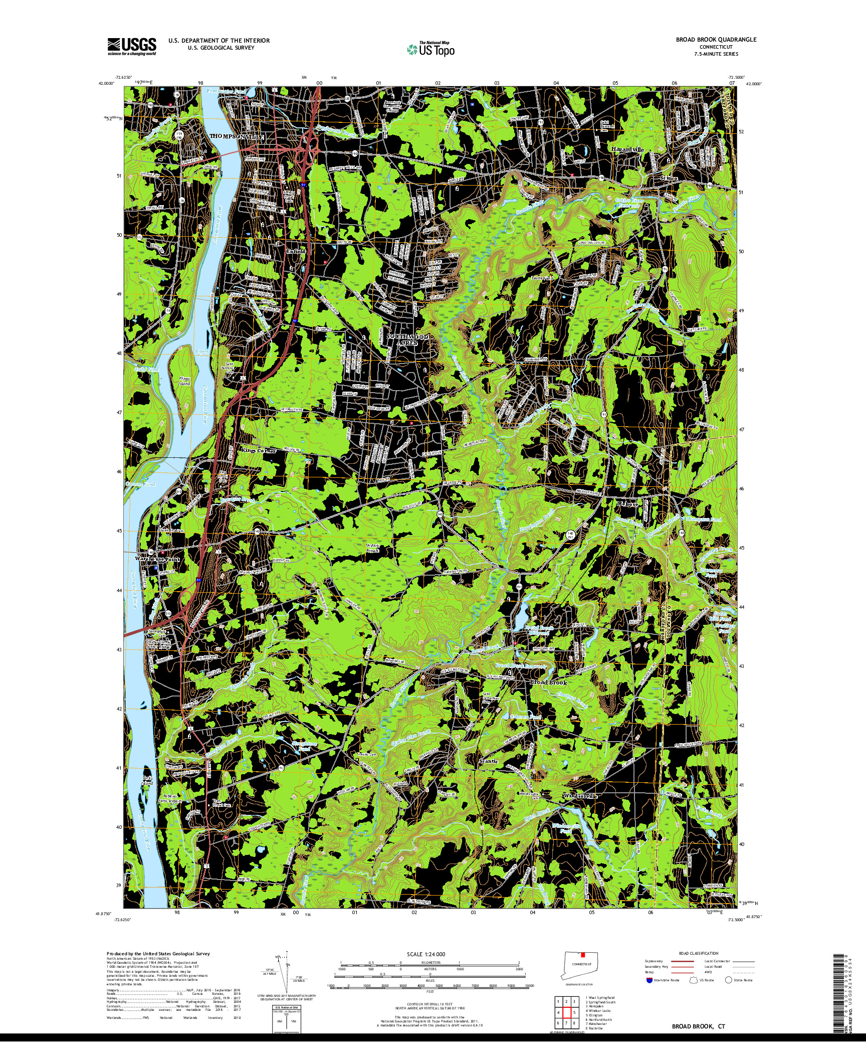 USGS US TOPO 7.5-MINUTE MAP FOR BROAD BROOK, CT 2018