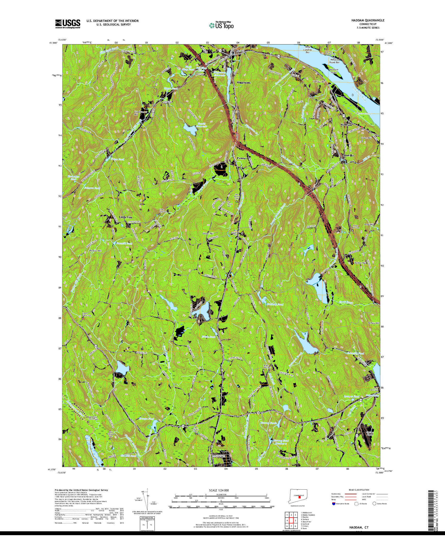 USGS US TOPO 7.5-MINUTE MAP FOR HADDAM, CT 2018