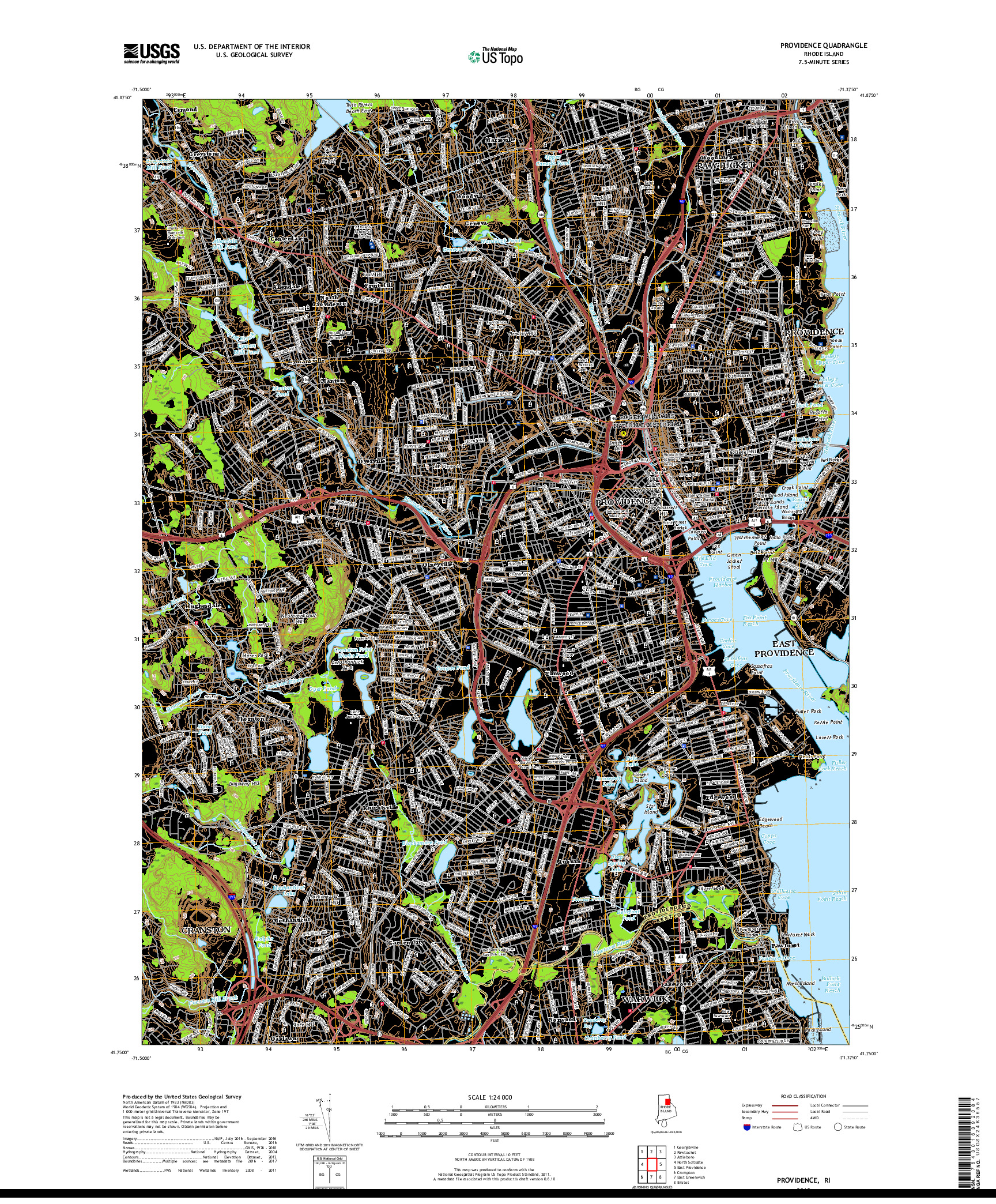 USGS US TOPO 7.5-MINUTE MAP FOR PROVIDENCE, RI 2018