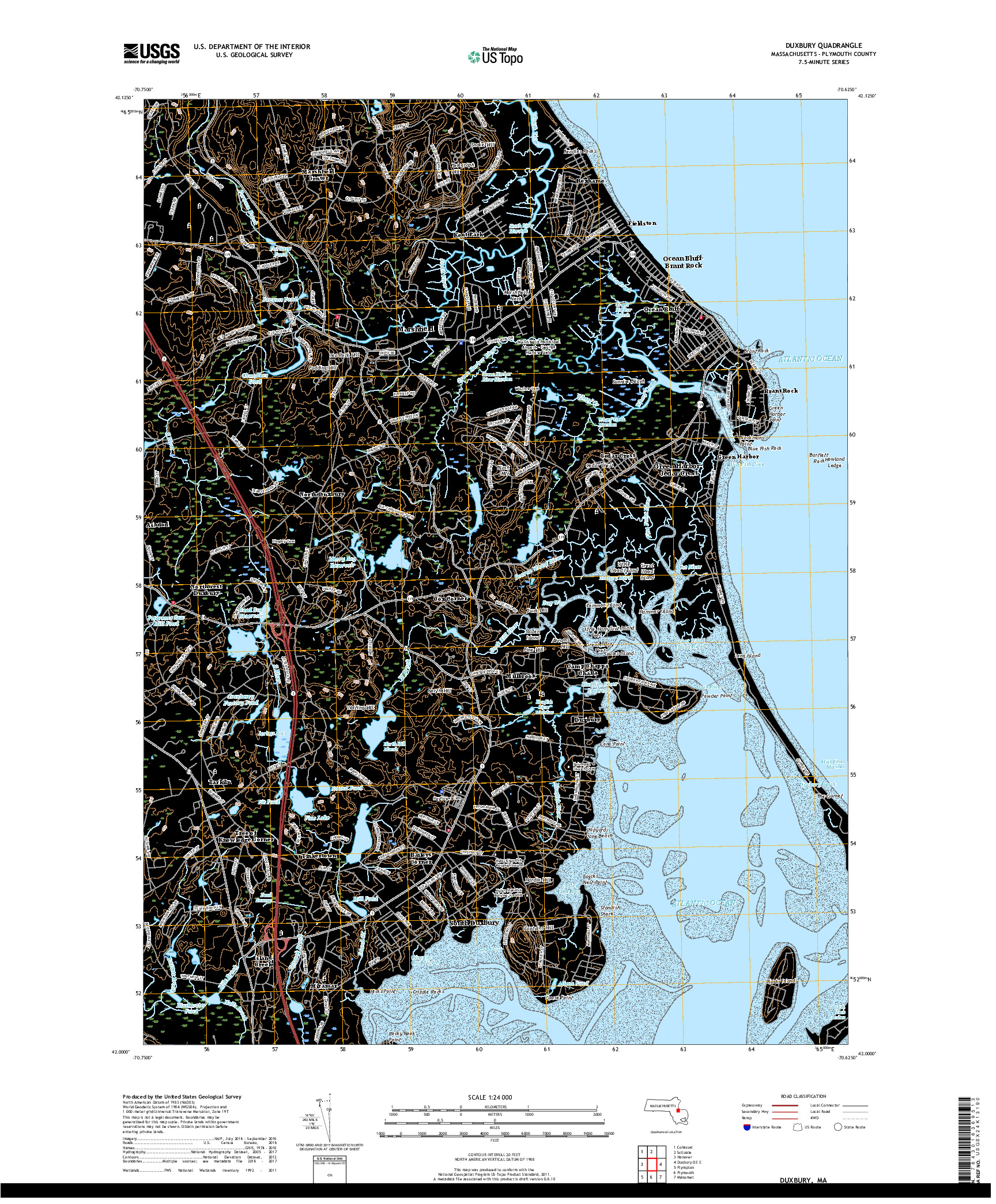 USGS US TOPO 7.5-MINUTE MAP FOR DUXBURY, MA 2018