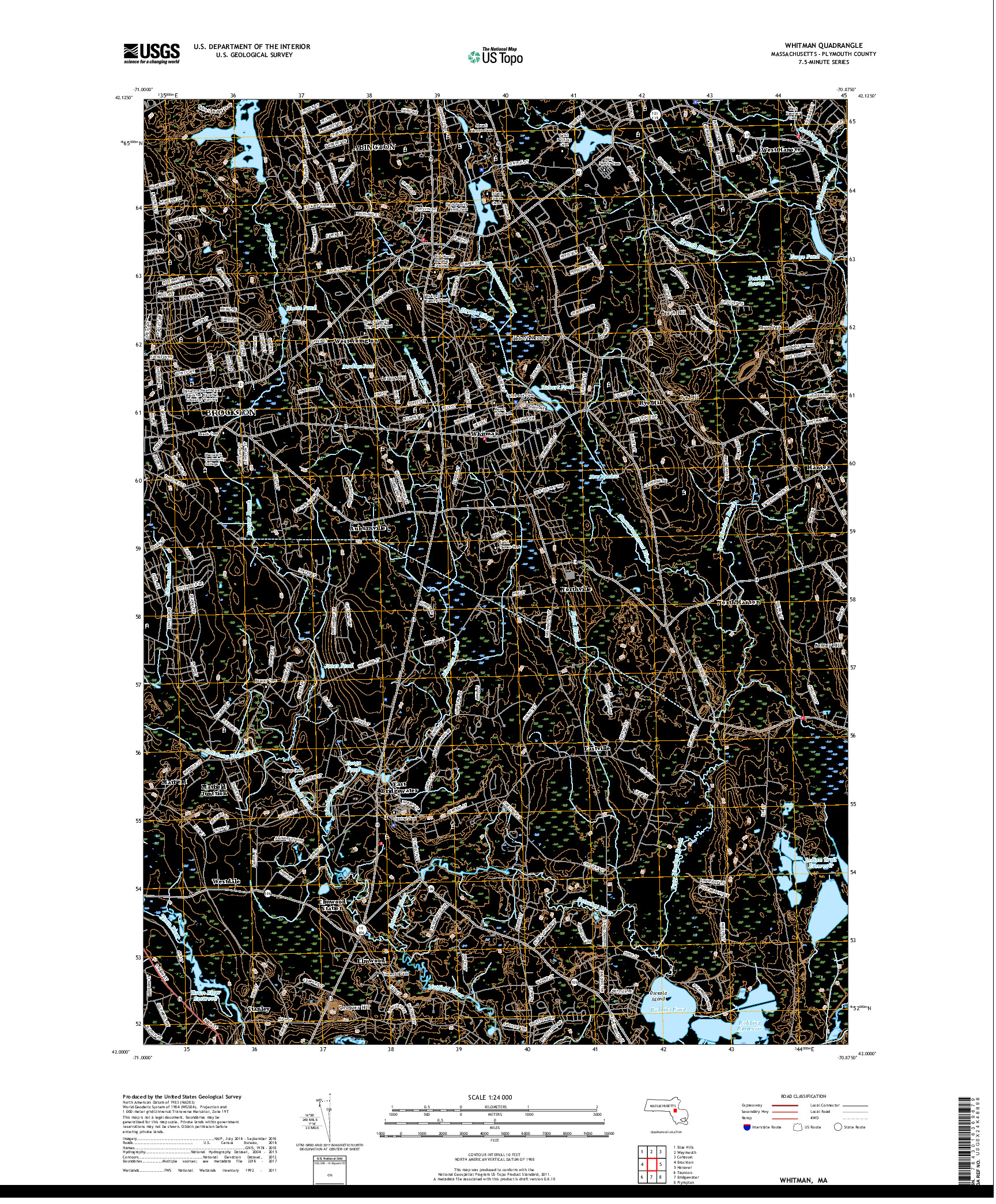 USGS US TOPO 7.5-MINUTE MAP FOR WHITMAN, MA 2018