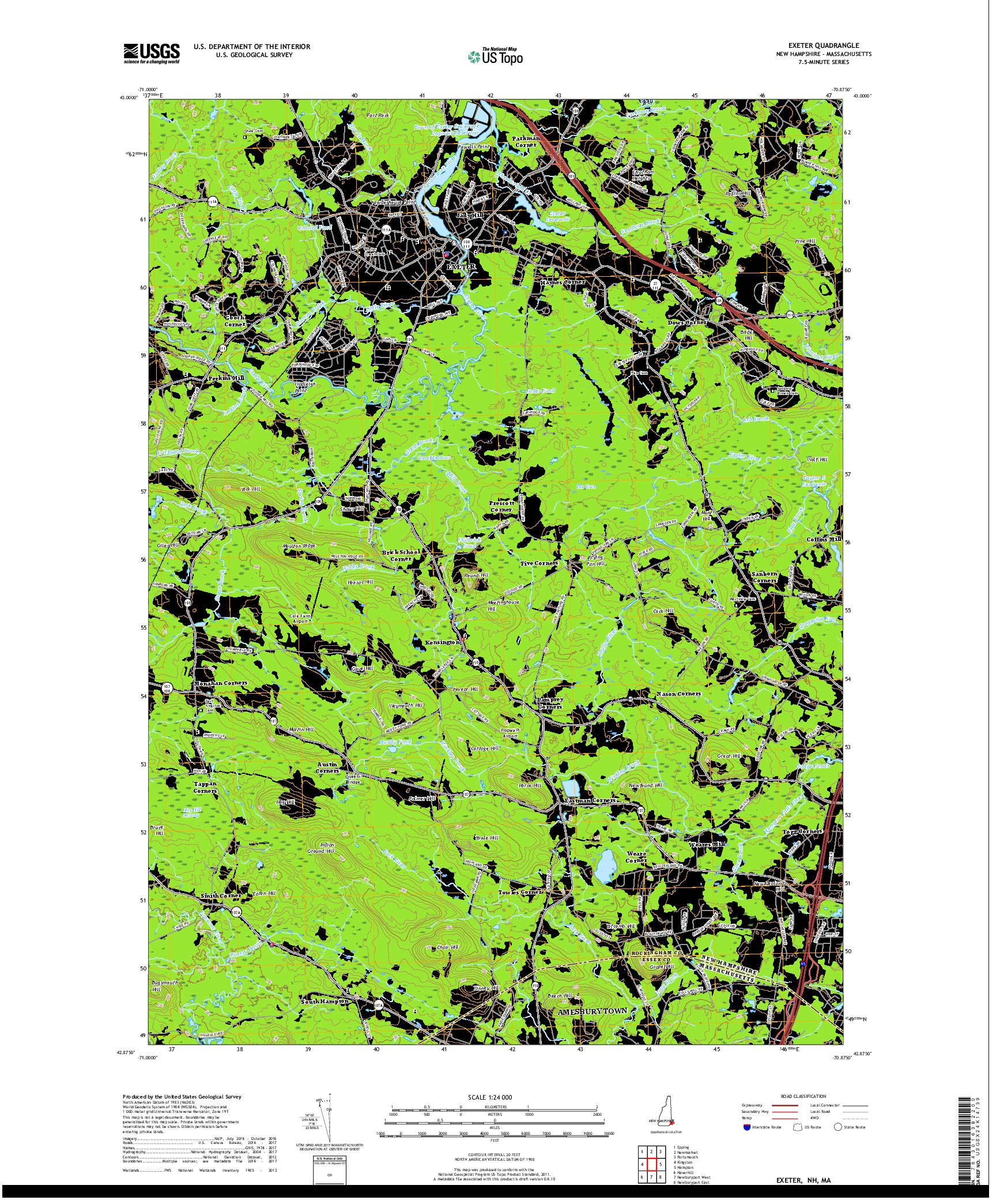 USGS US TOPO 7.5-MINUTE MAP FOR EXETER, NH,MA 2018