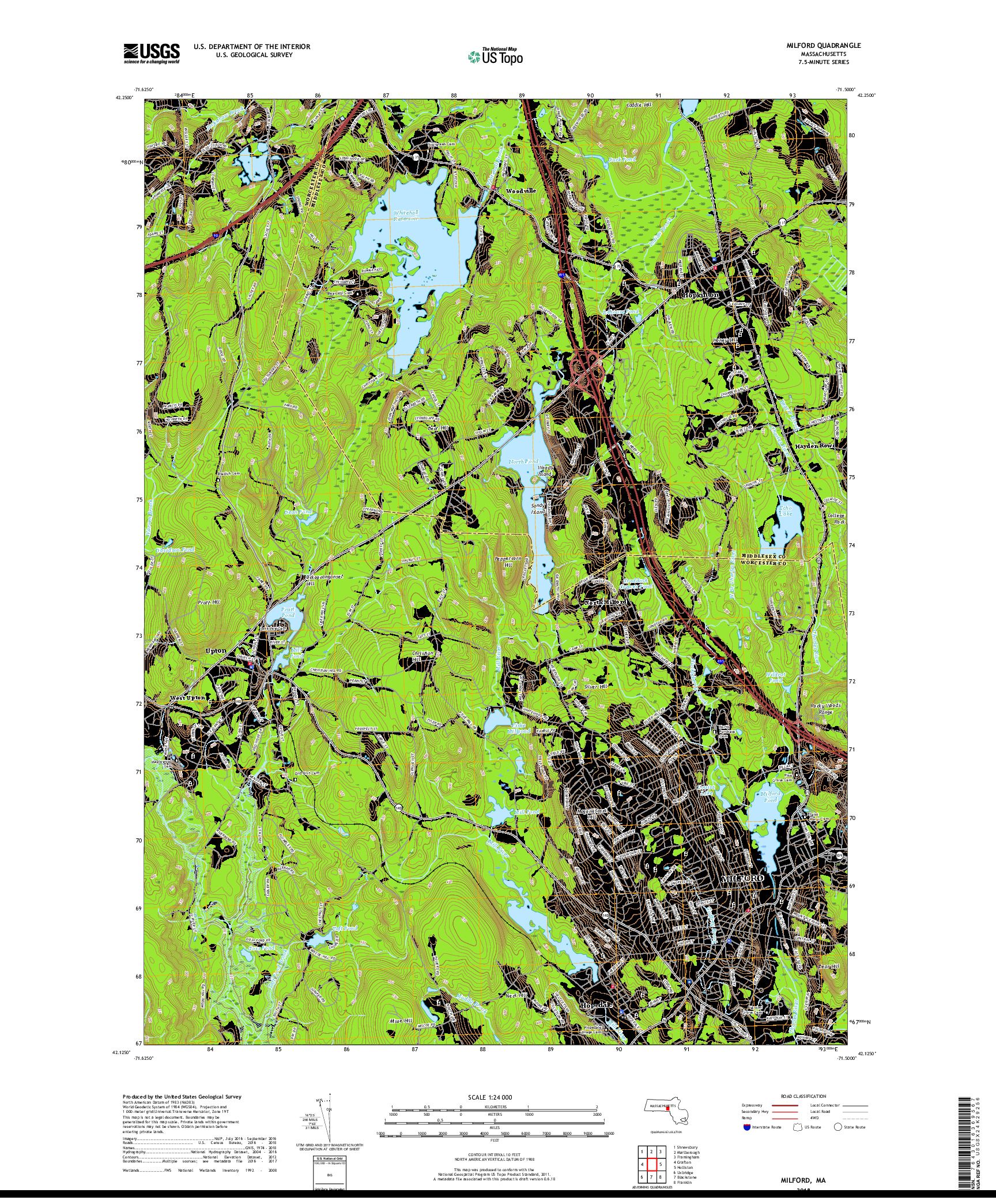 USGS US TOPO 7.5-MINUTE MAP FOR MILFORD, MA 2018