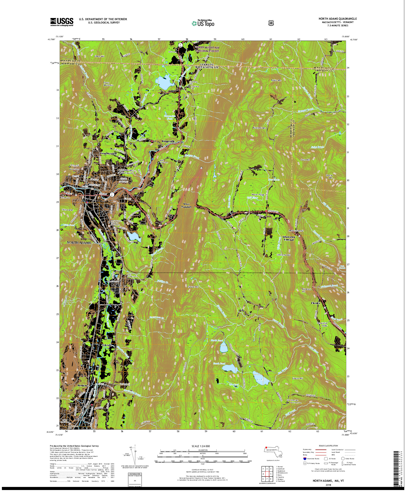 USGS US TOPO 7.5-MINUTE MAP FOR NORTH ADAMS, MA,VT 2018