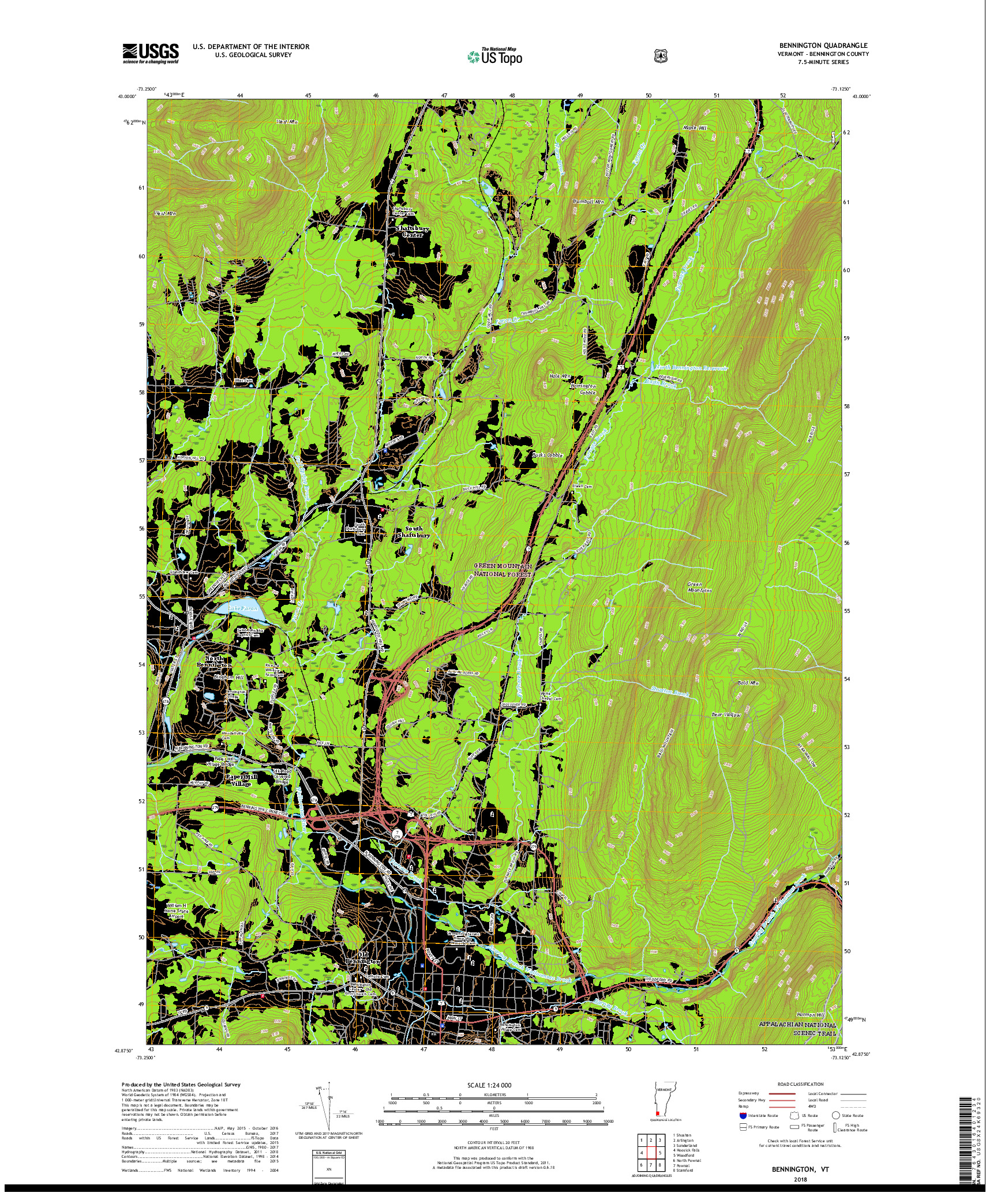 USGS US TOPO 7.5-MINUTE MAP FOR BENNINGTON, VT 2018